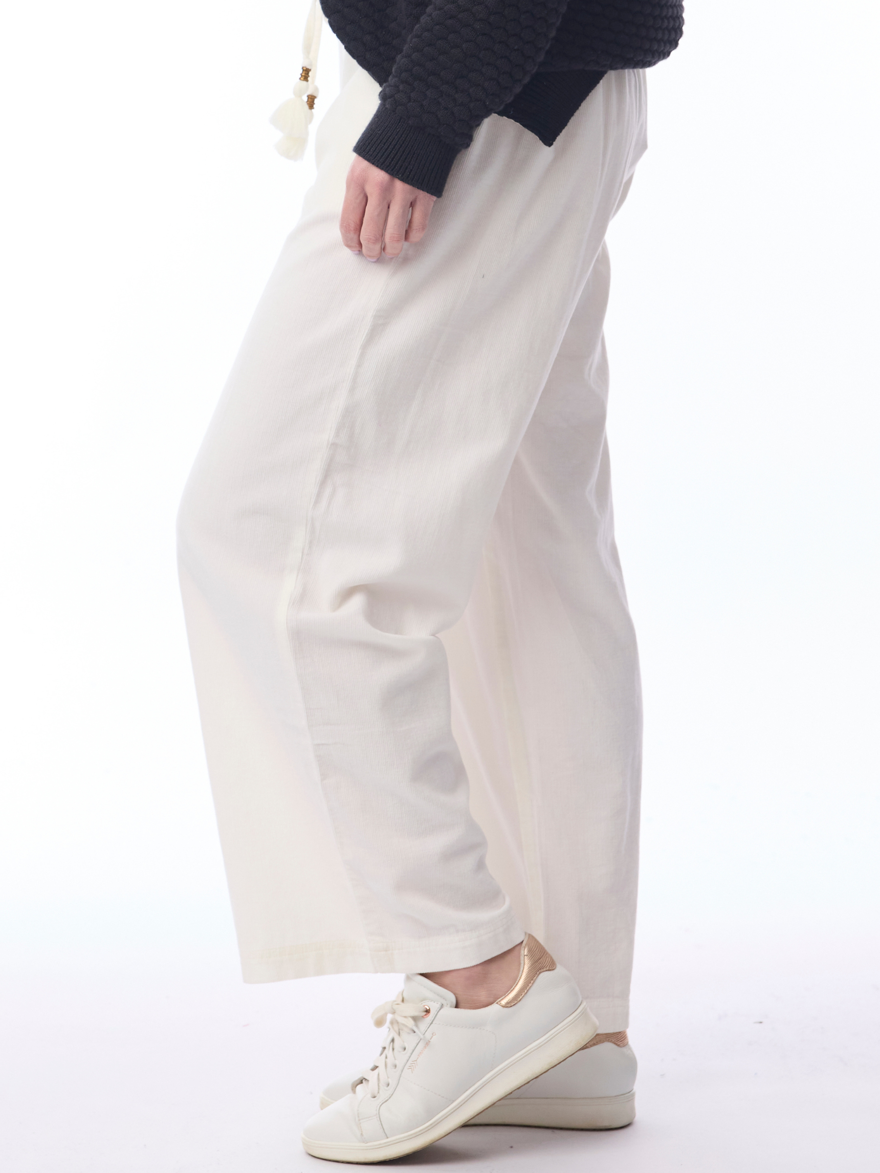 Orientique 2697 Cord Solid Wide Leg Pant with tie waist, full-length leg and soft textured finish