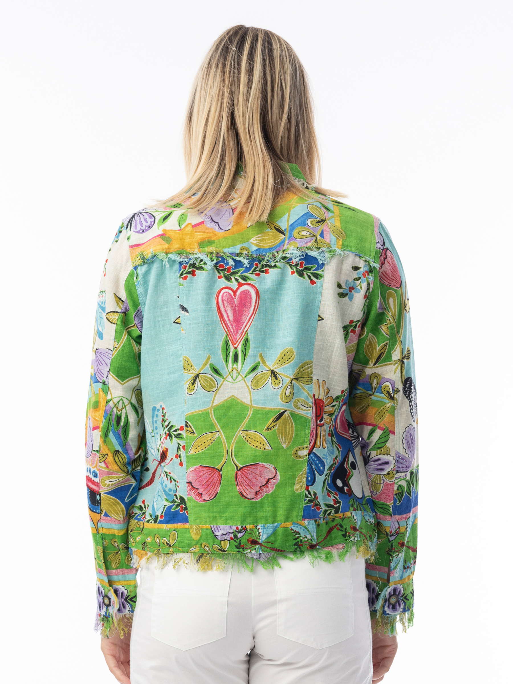 Orientique 42175 Sante Fe Jacket printed button-through jacket with collar, patch pockets and raw edge trim.
