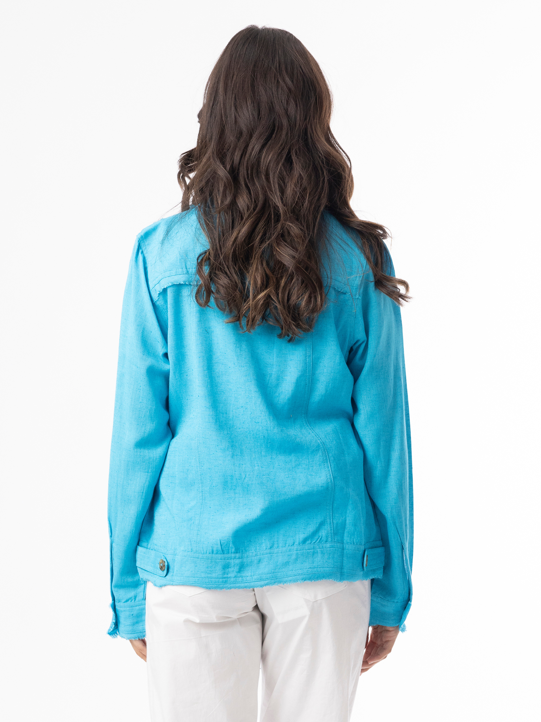 Orientique 62770 Linen Essentials Jacket relaxed-fit button-through jacket with collar, flap chest pockets and raw edge detailing.