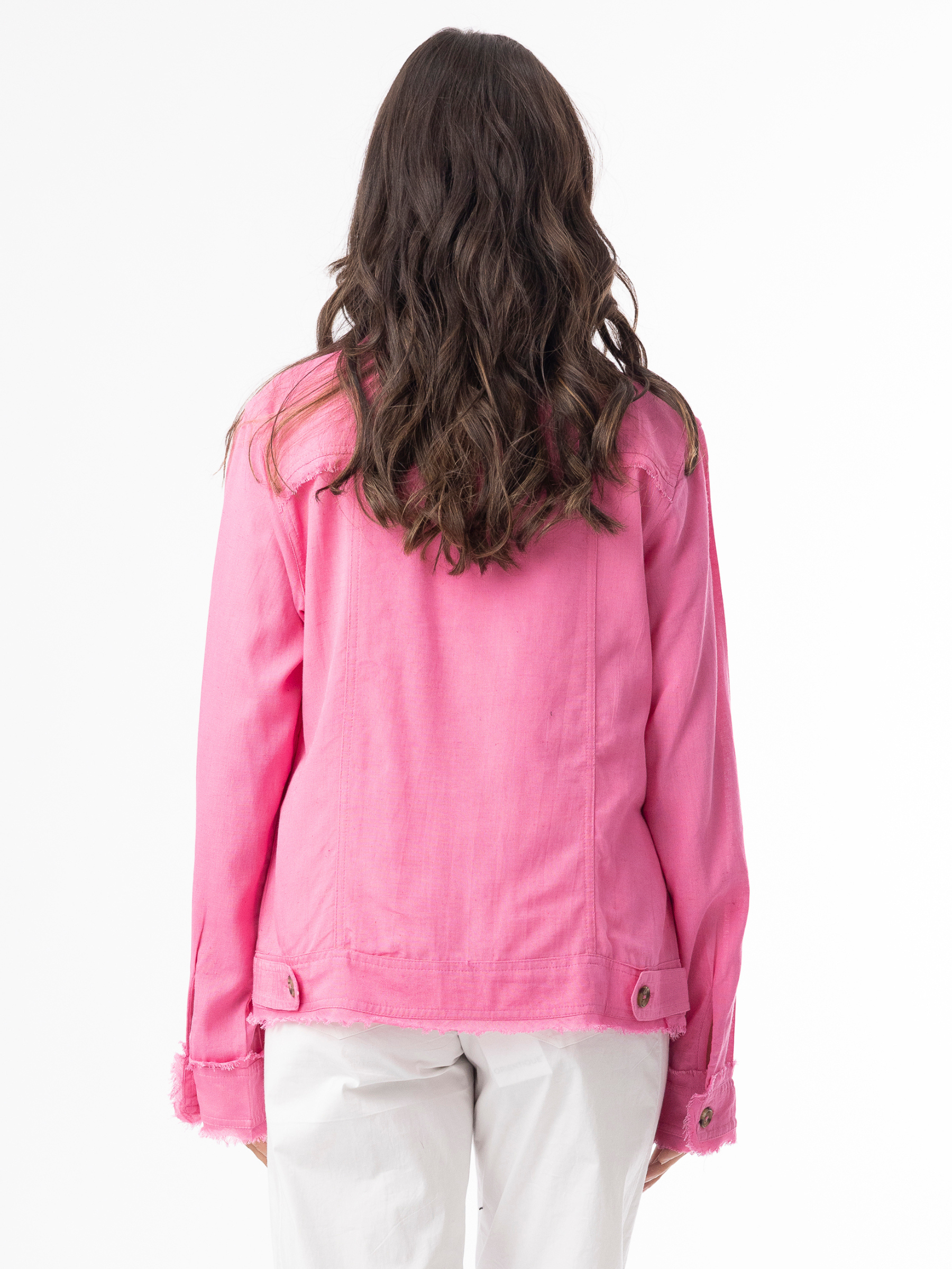 Orientique 62770 Linen Essentials Jacket relaxed-fit button-through jacket with collar, flap chest pockets and raw edge detailing.