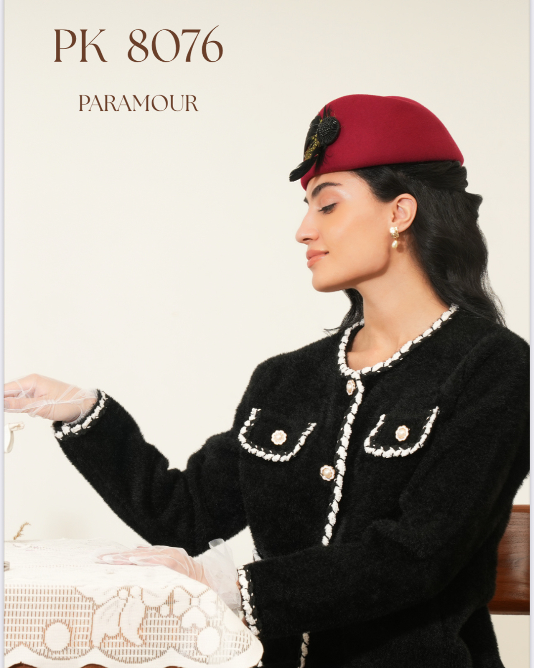 PARAMOUR - DESIGN JKT 8076 – elegant textured jacket with pearl-style buttons, contrast trim detailing, and front pockets. A chic and timeless layering piece for sophisticated styling.