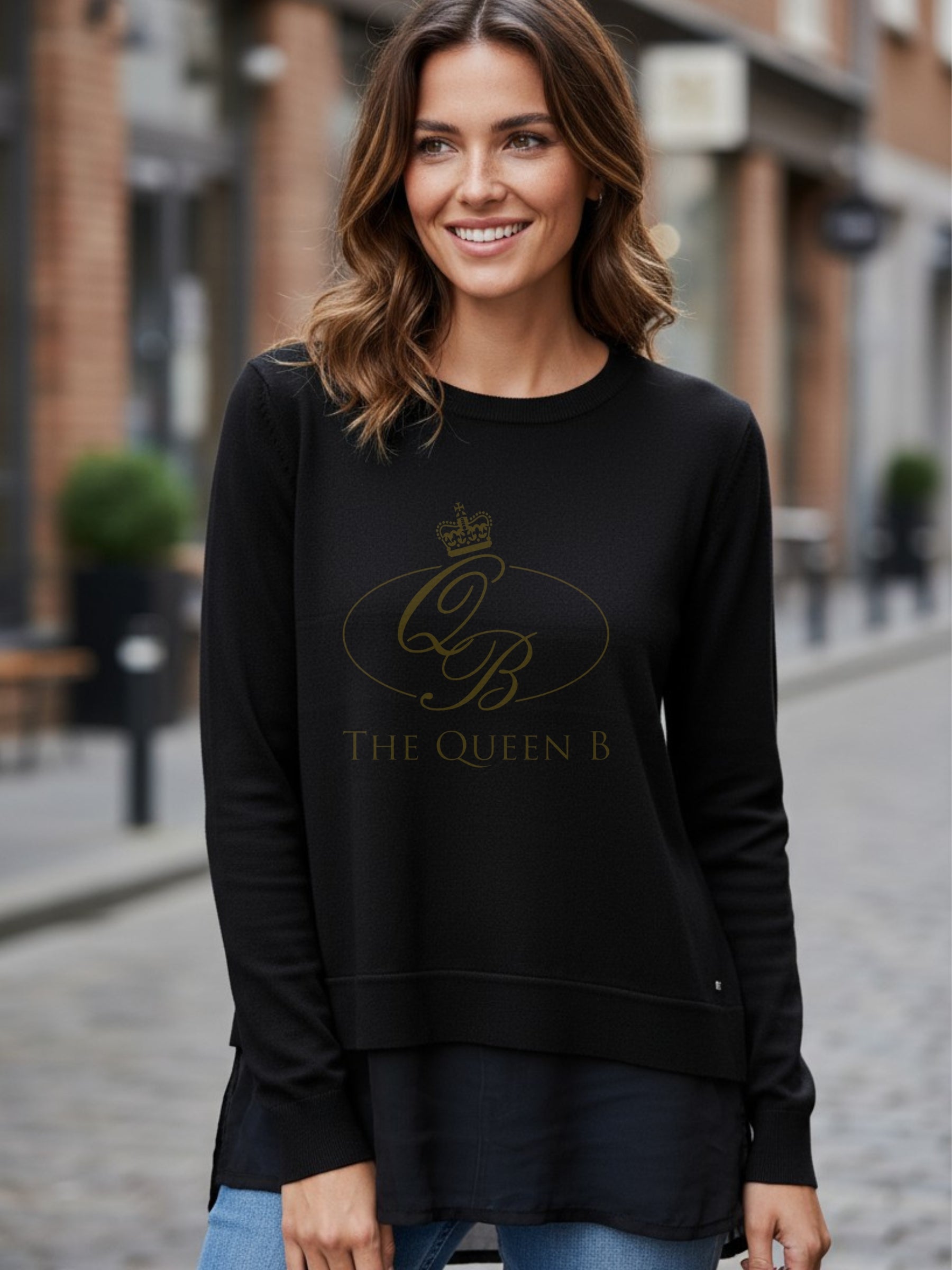 PARAMOUR PK3061 Black Mesh Hem Jumper featuring a layered sheer mesh hem and classic knit design.