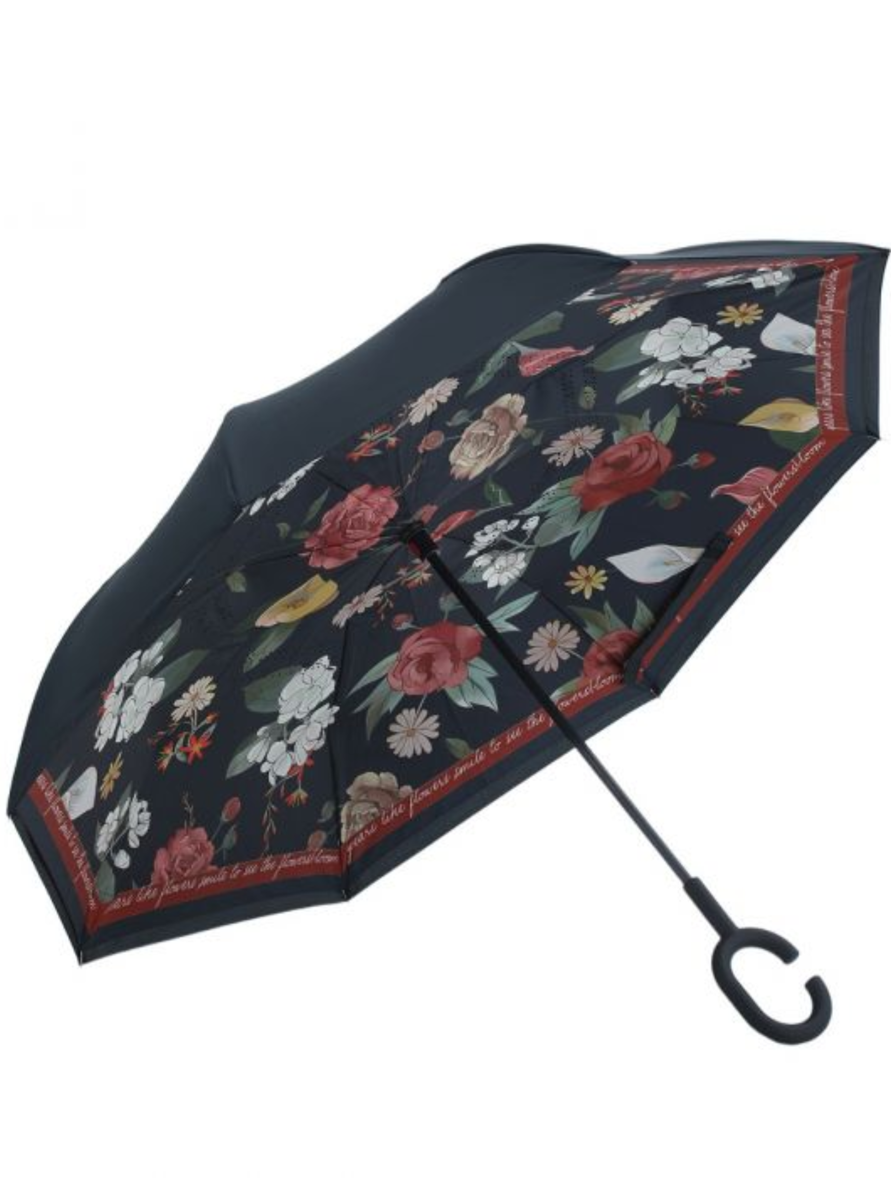PCHA Reversible Umbrella with reverse-fold design, shown in Vintage Rose Garden, Leopard Print, Symphony Floral and Butterfly patterns - a stylish and practical rainy-day accessory