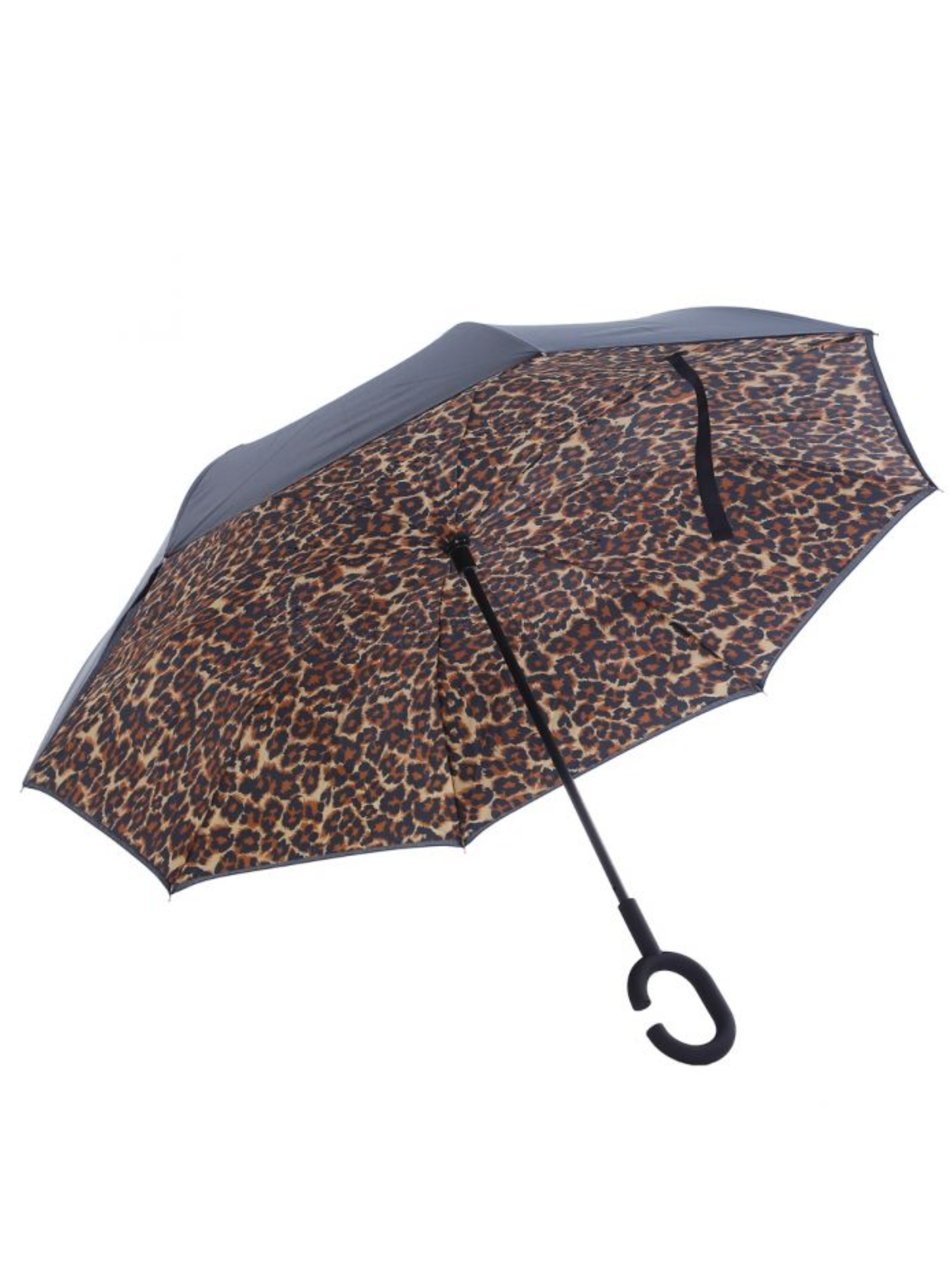 PCHA Reversible Umbrella with reverse-fold design, shown in Vintage Rose Garden, Leopard Print, Symphony Floral and Butterfly patterns - a stylish and practical rainy-day accessory