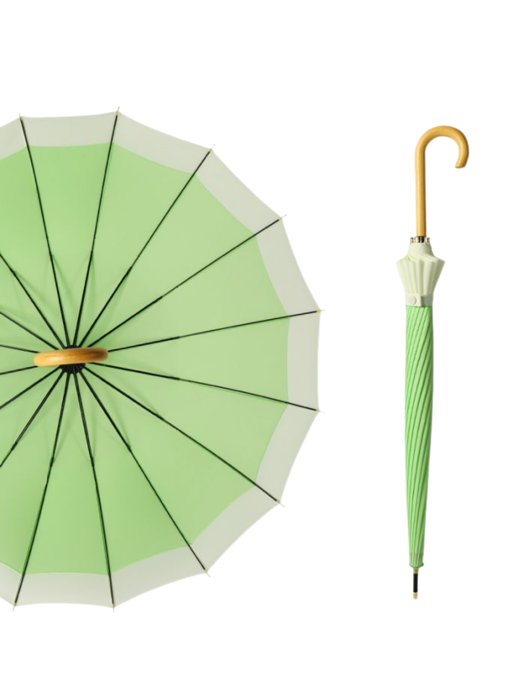 PCHA 3468 two-tone pastel umbrella with contrasting trim and curved handle, classic full-length design.