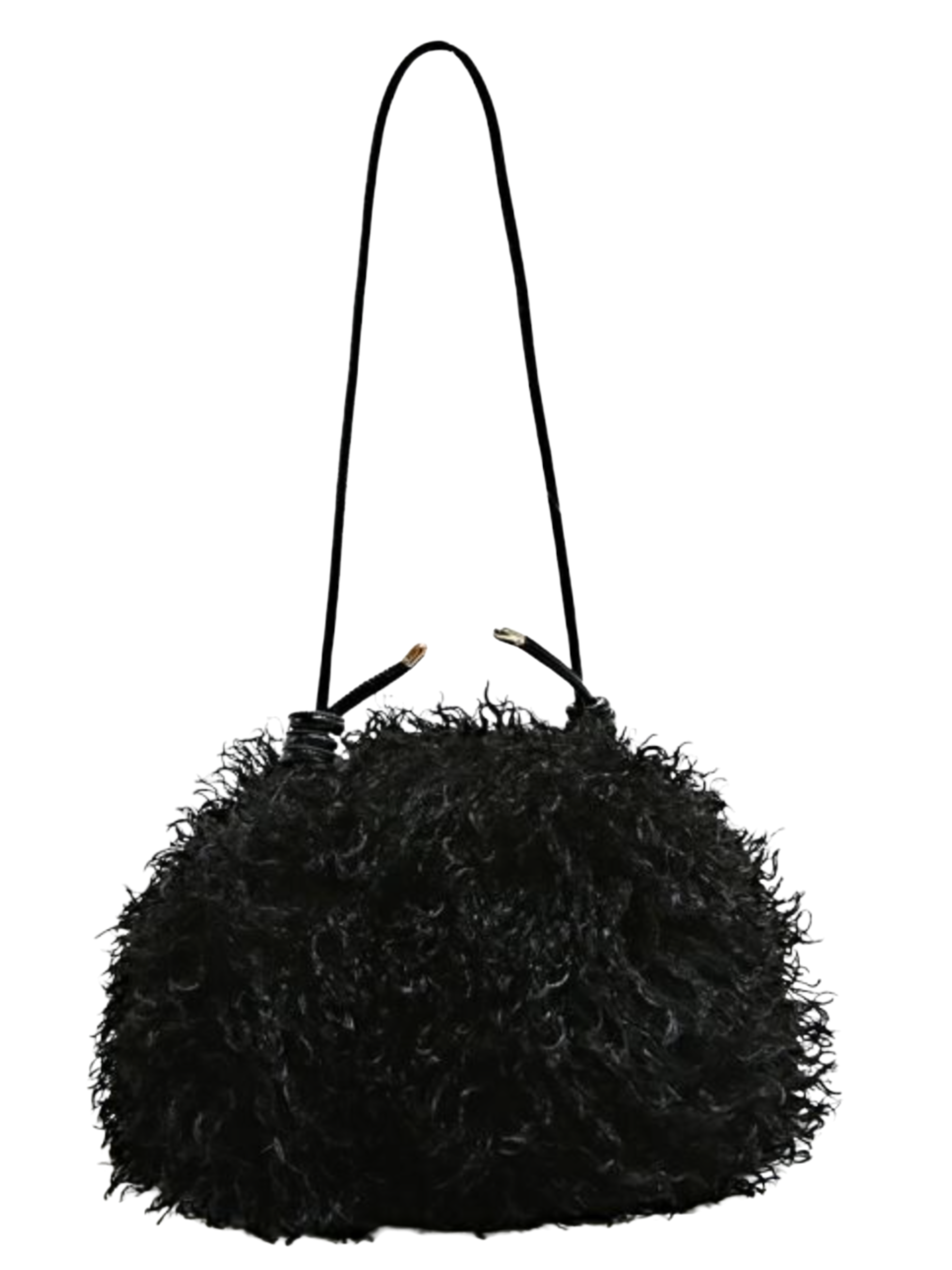 PCHA 60385 Curly Faux Fur Shoulder Bag in a soft neutral shade with a rounded silhouette, curly faux fur texture and slim shoulder strap.