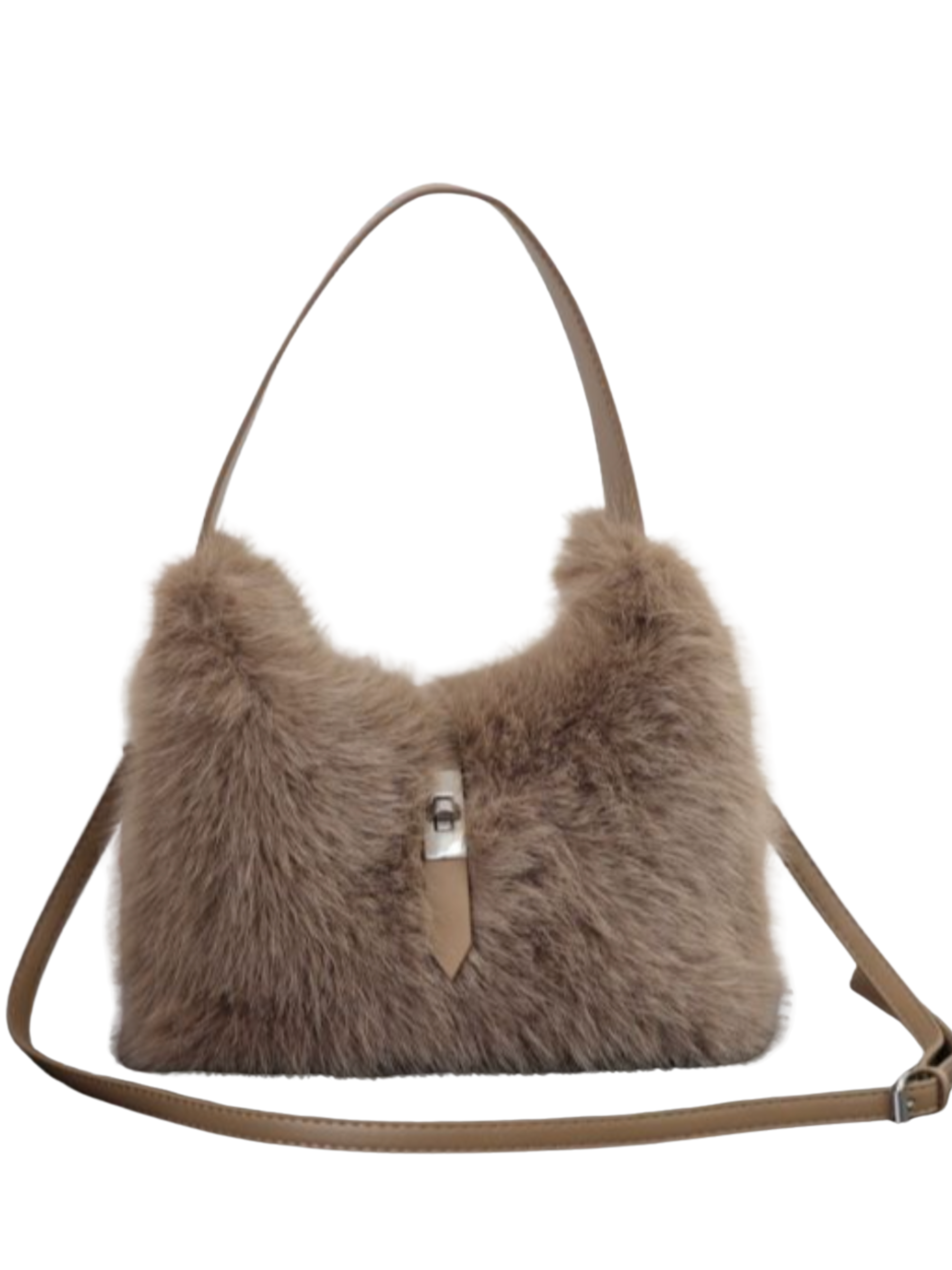 PCHA 60388 Plush Shoulder Bag with soft textured exterior, shoulder handle, adjustable strap and front fastening detail.