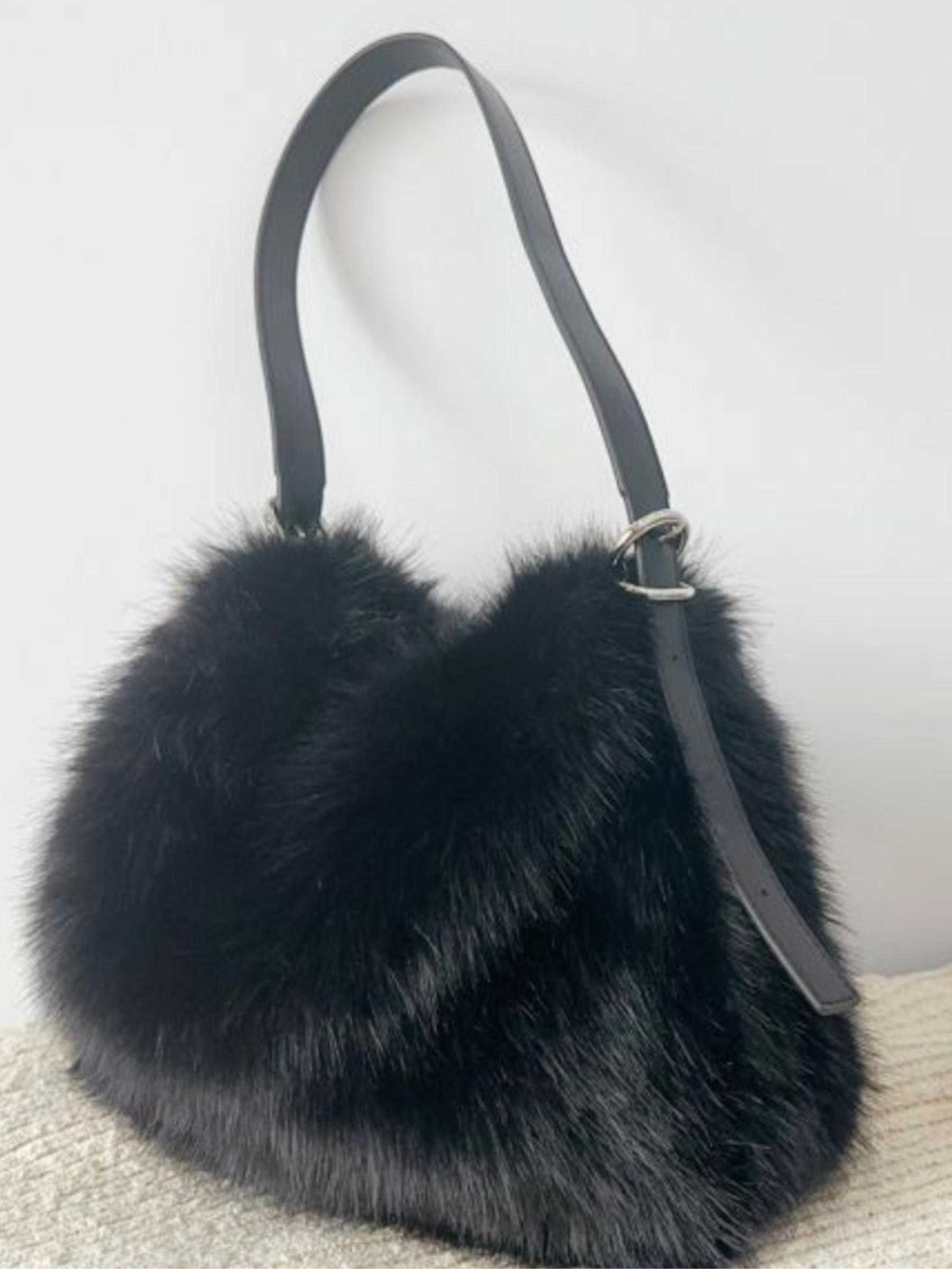 PCHA 60389 Faux Fur Hobo Shoulder Bag with a soft faux fur finish, rounded hobo shape and shoulder strap.