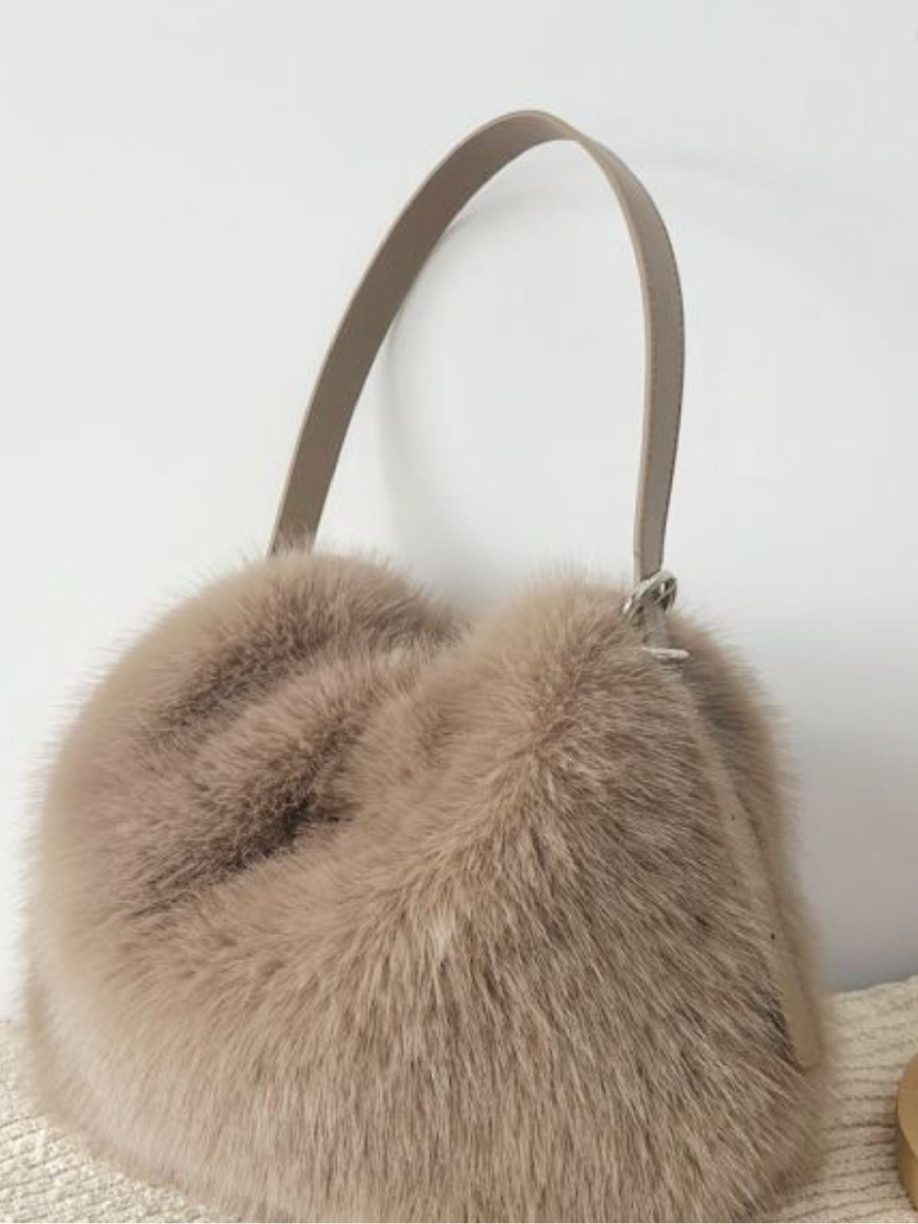 PCHA 60389 Faux Fur Hobo Shoulder Bag with a soft faux fur finish, rounded hobo shape and shoulder strap.