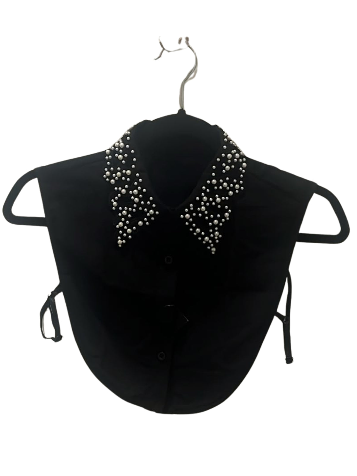 PCHA 7721 Vintage Inspired Pearly Faux Collar with scalloped pointed collar, pearly embellishment and button-front detail.