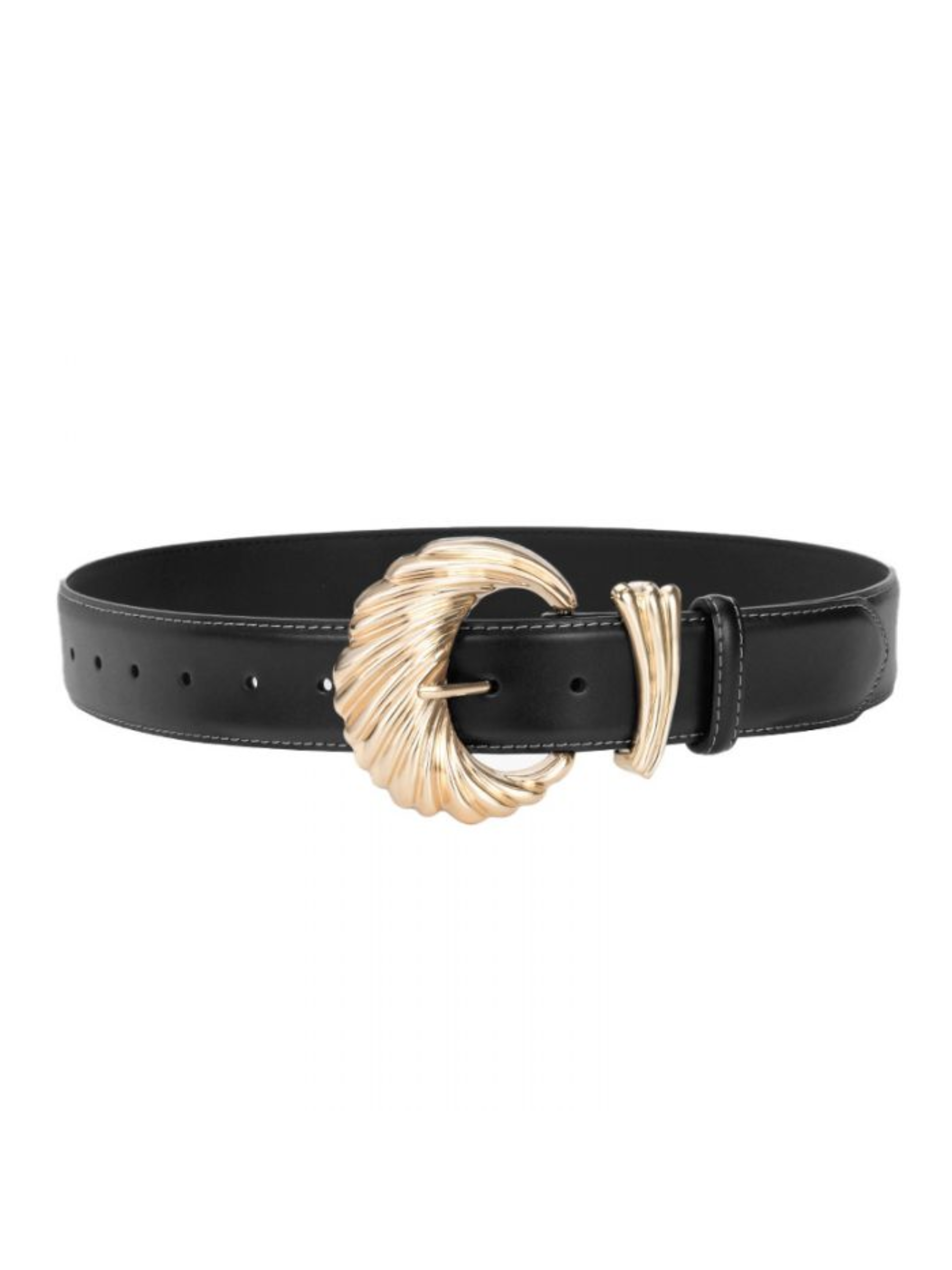 PCHA BEL060 Black With Gold Buckle Belt – stylish black belt with statement gold buckle, perfect for elevating dresses, knitwear and smart-casual outfits.