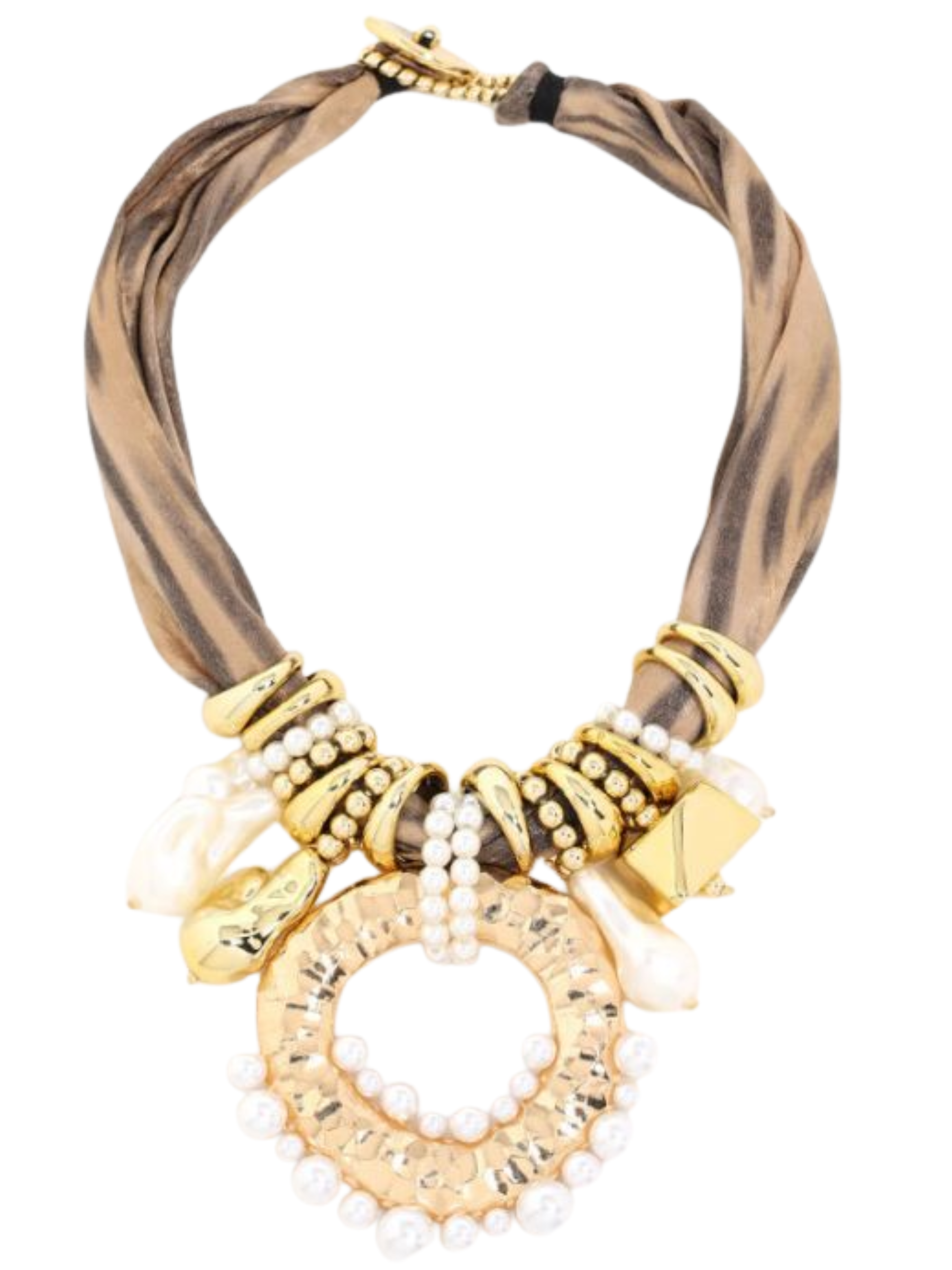PCHA NEF608 Chunky Medallion Scarf Necklace with scarf-style band, medallion centre and mixed bead detail