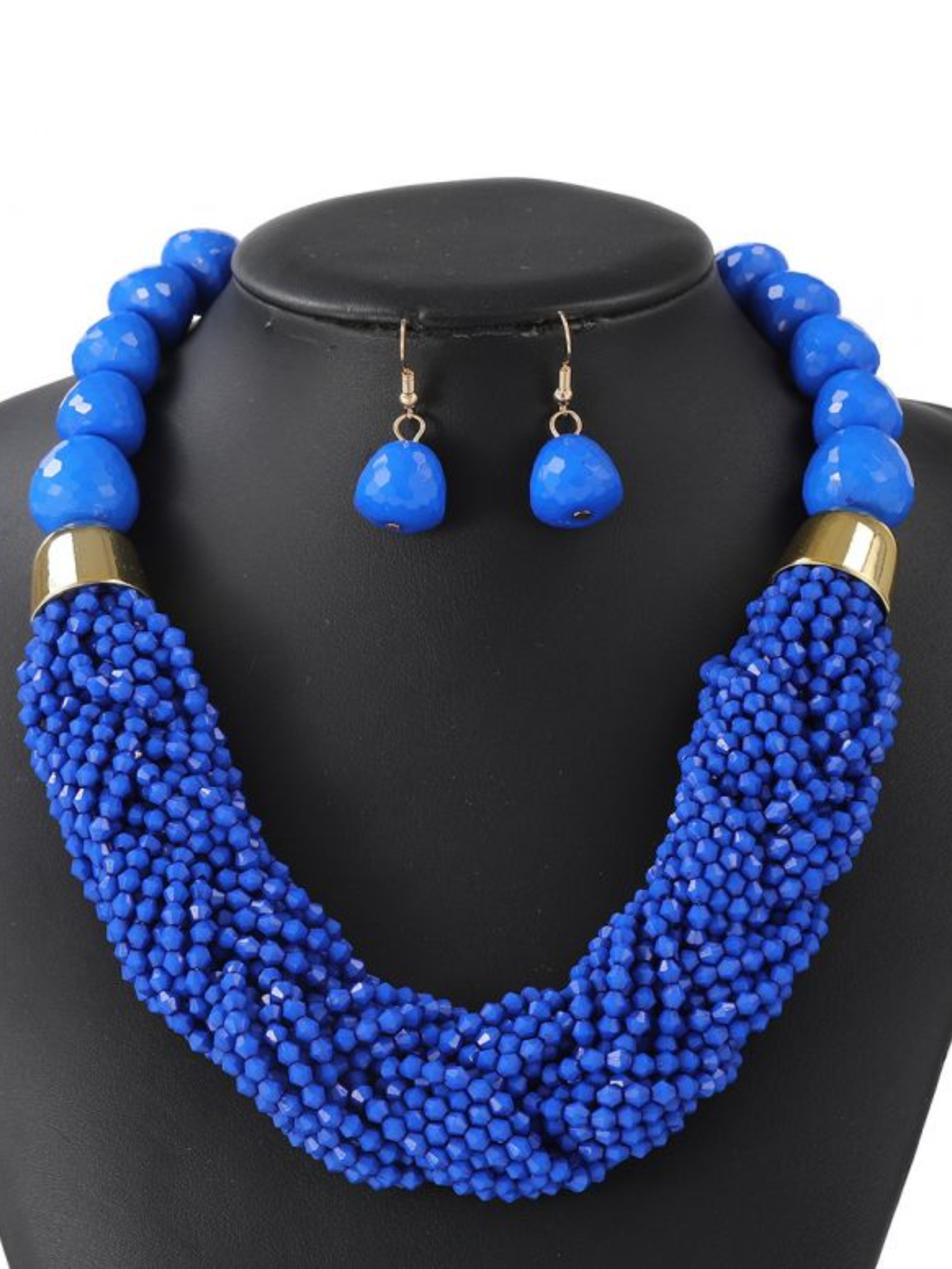 PCHA NEK521 beaded statement necklace with matching dangle earrings, featuring multi-strand bead detailing and bold colour finish.
