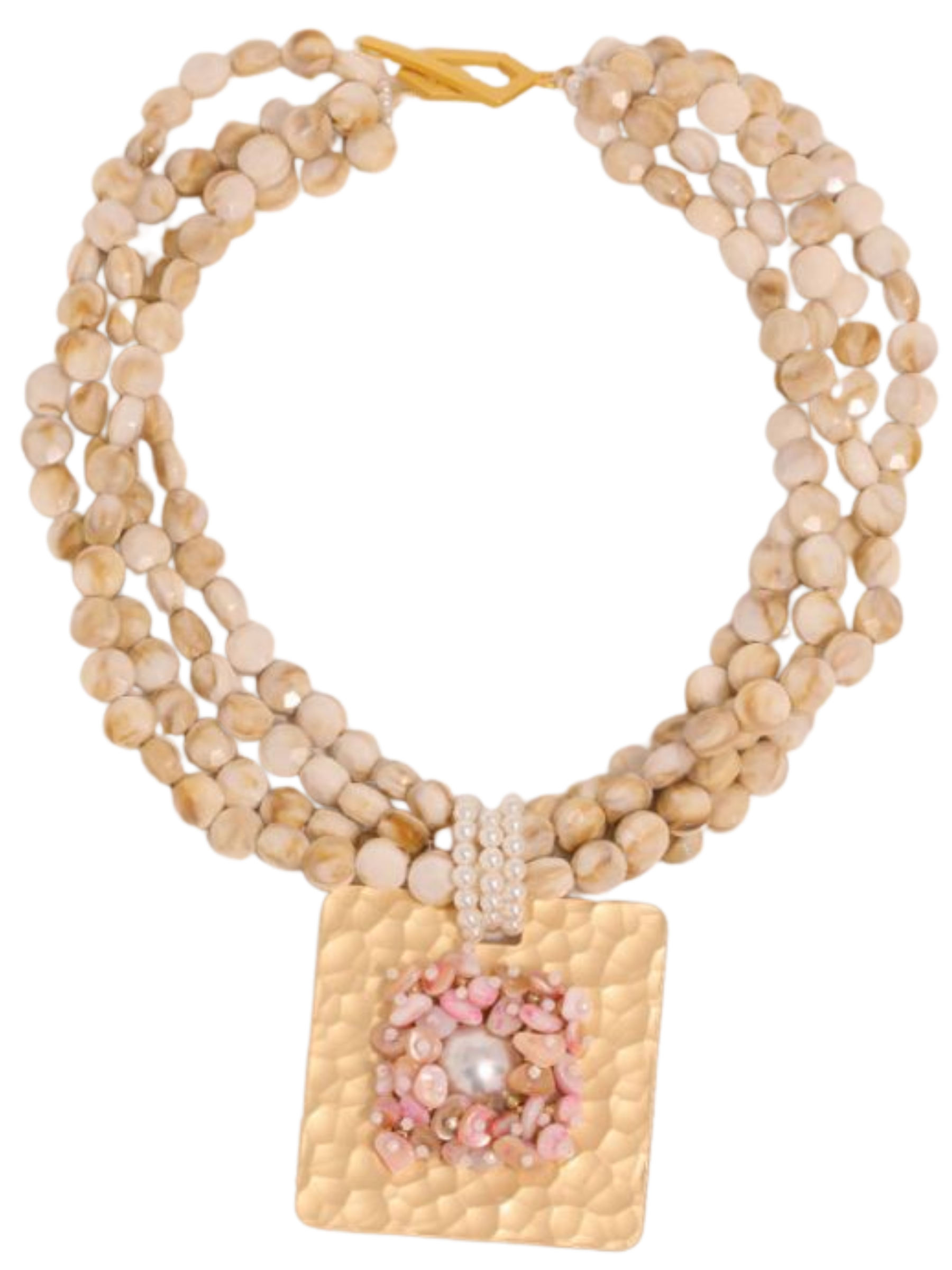 PCHA NEK567 Shell Beaded Choker with multi-row bead design, square pendant and secure fastening