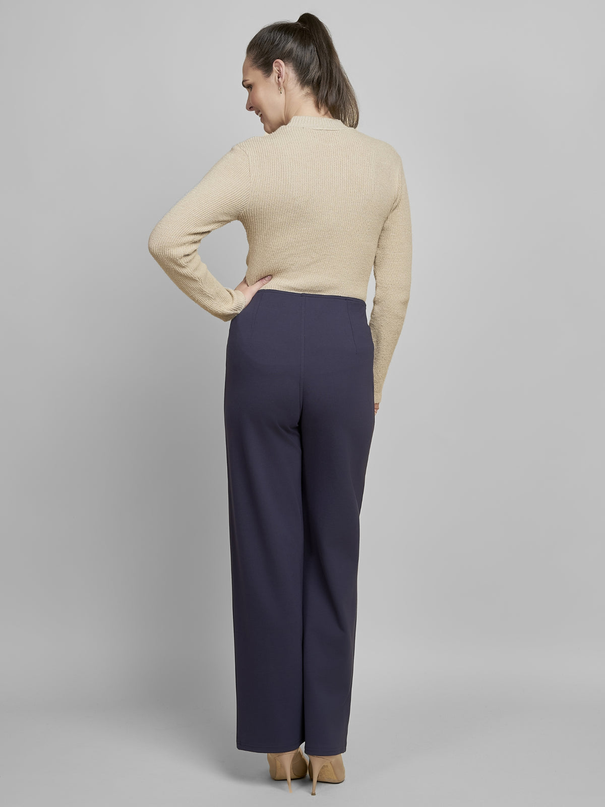 PINNS 610T Wide Leg Trousers with high-rise waist, decorative front buttons and full-length wide leg silhouette.