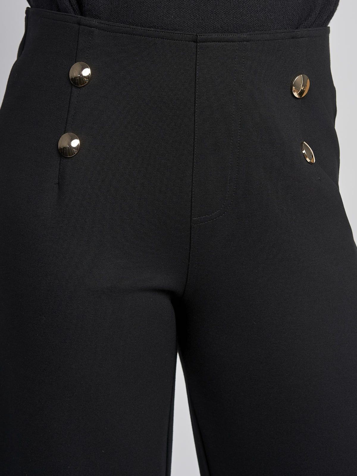PINNS 610T Wide Leg Trousers with high-rise waist, decorative front buttons and full-length wide leg silhouette.