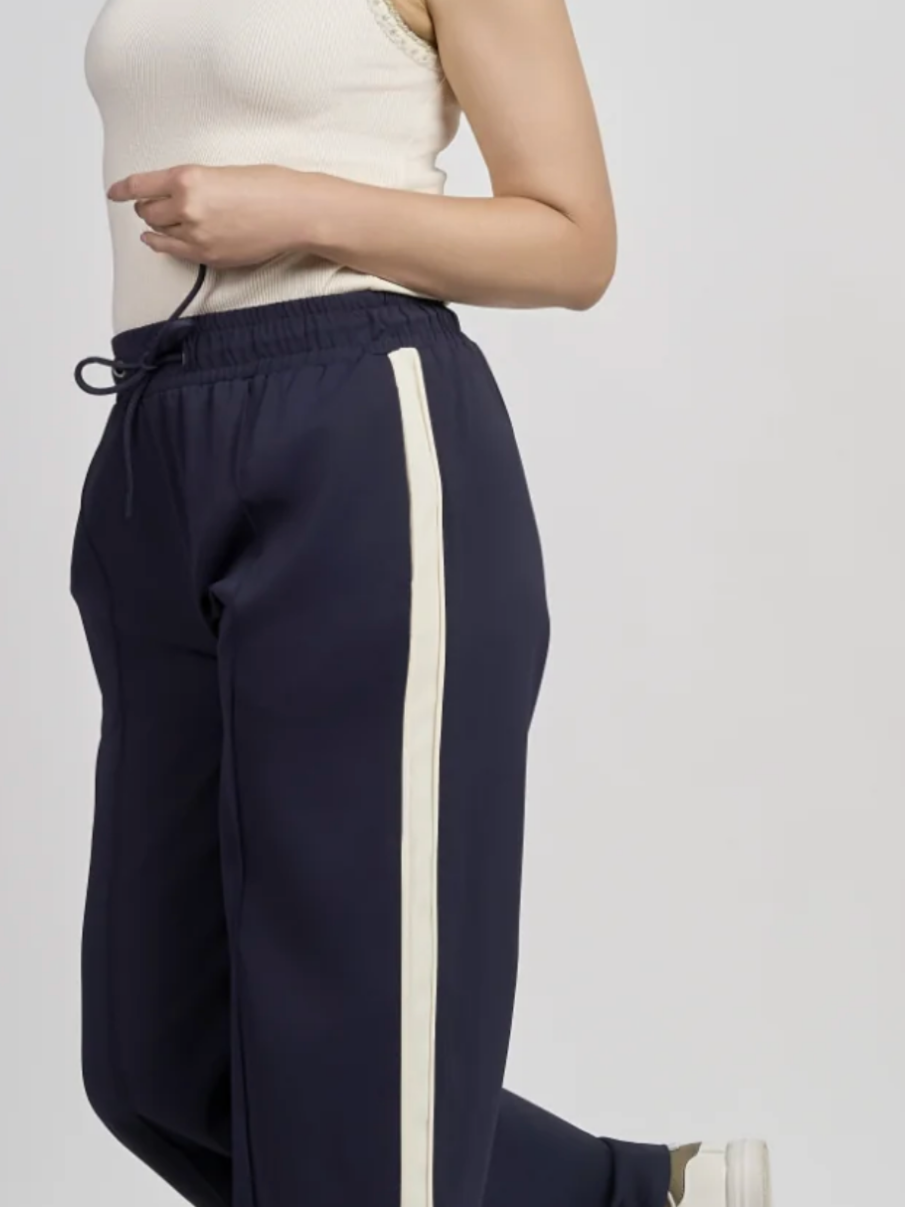 PINNS 643T Side Tape Wide Leg Trouser with contrast side tape, elasticated drawstring waist, side pockets and wide leg fit.