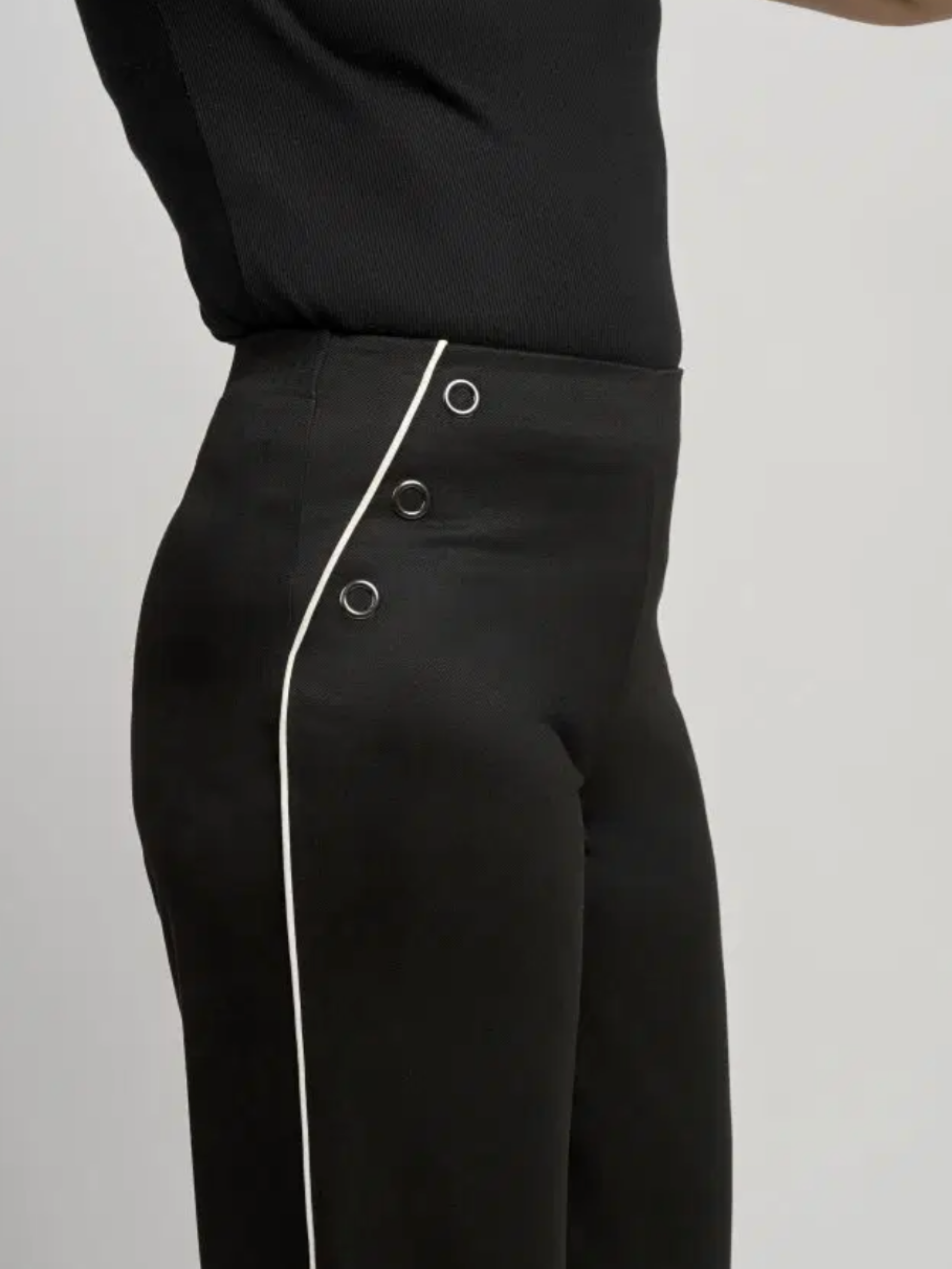 PINNS 778T super soft wide leg trousers with contrast piping detail, eyelet trim and a flattering wide leg fit.