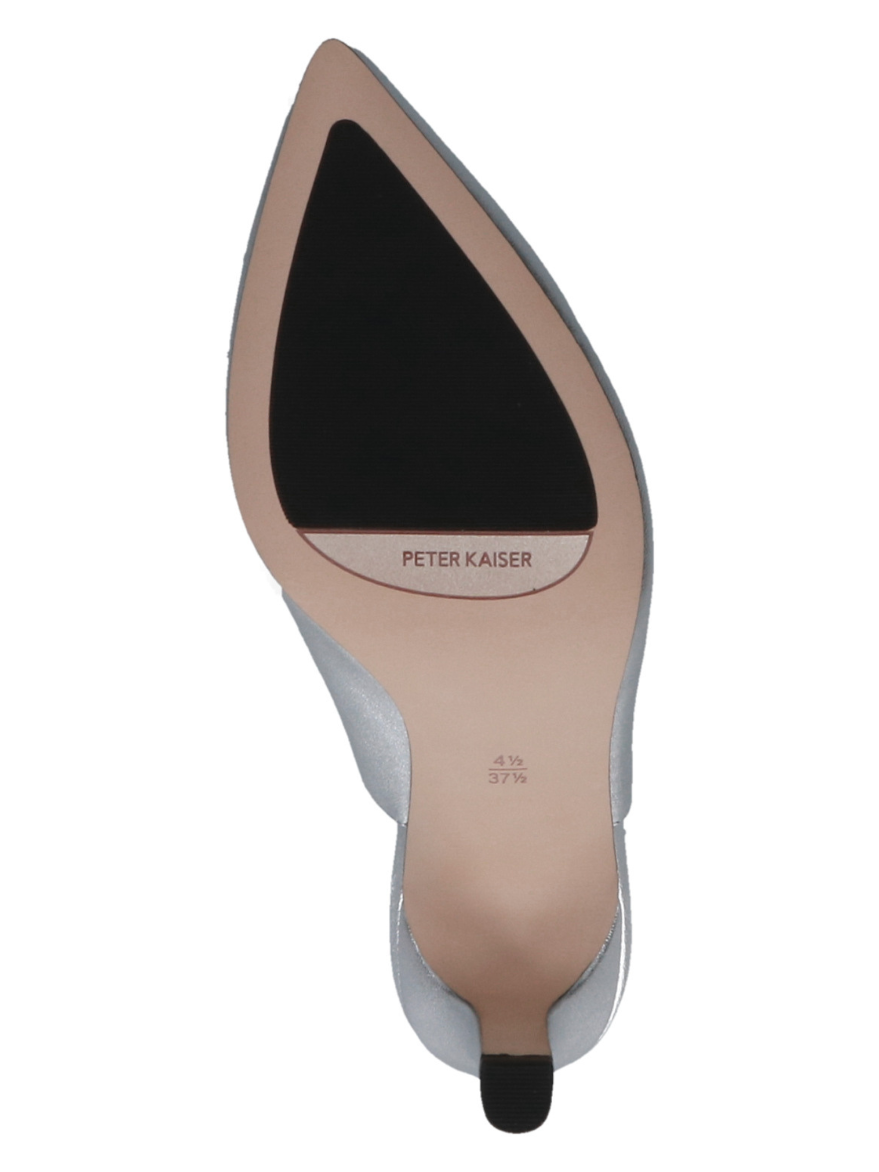 Peter Kaiser 79641 941 silver leather women’s slingback heels with pointed toe, crystal trim and 78mm stiletto heel