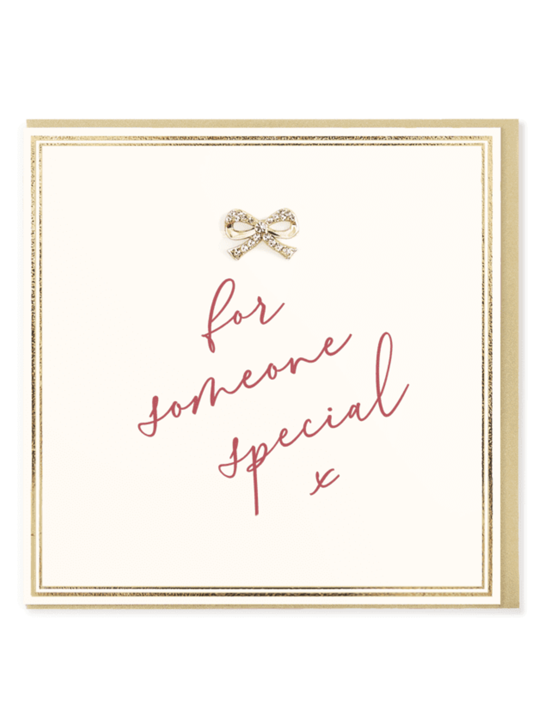 QB25 LN38 For Someone Special Card – luxury hand-finished greetings card with gold foil sentiment and diamanté bow jewel. Perfect for birthdays, celebrations, and heartfelt occasions.