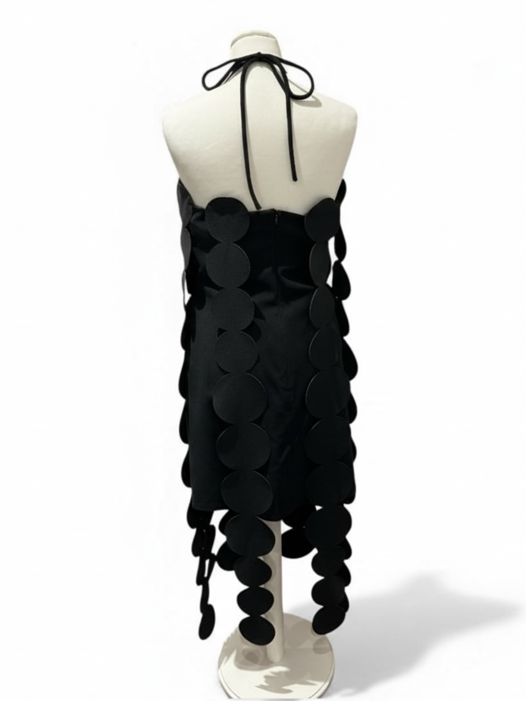 Black circular appliqué yacht dress as seen on Jodie at her birthday celebrations, also available in fuchsia.