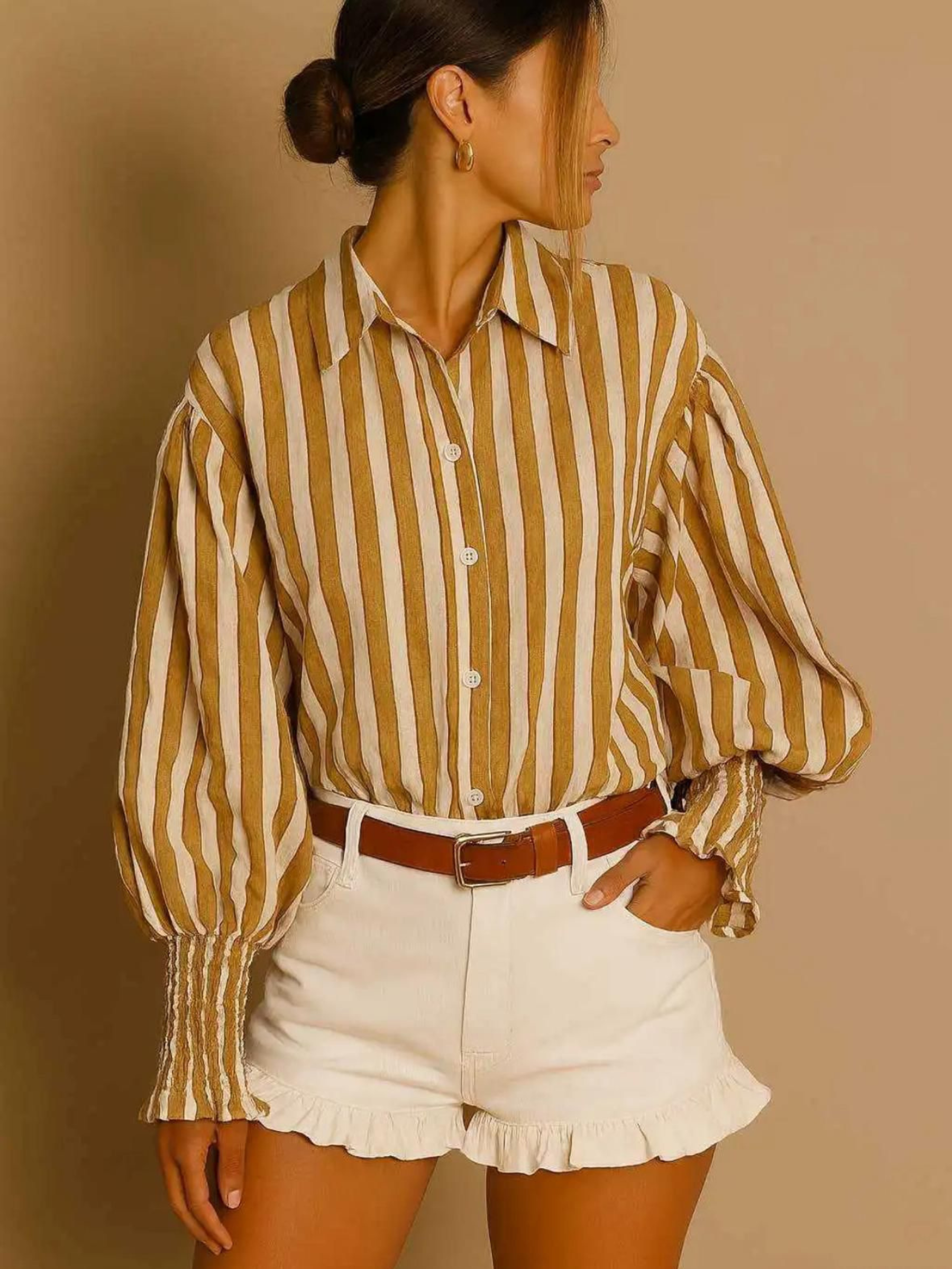 QBSS26 BC Sarah striped women’s viscose shirt with long sleeves, elasticated cuffs and relaxed fit.