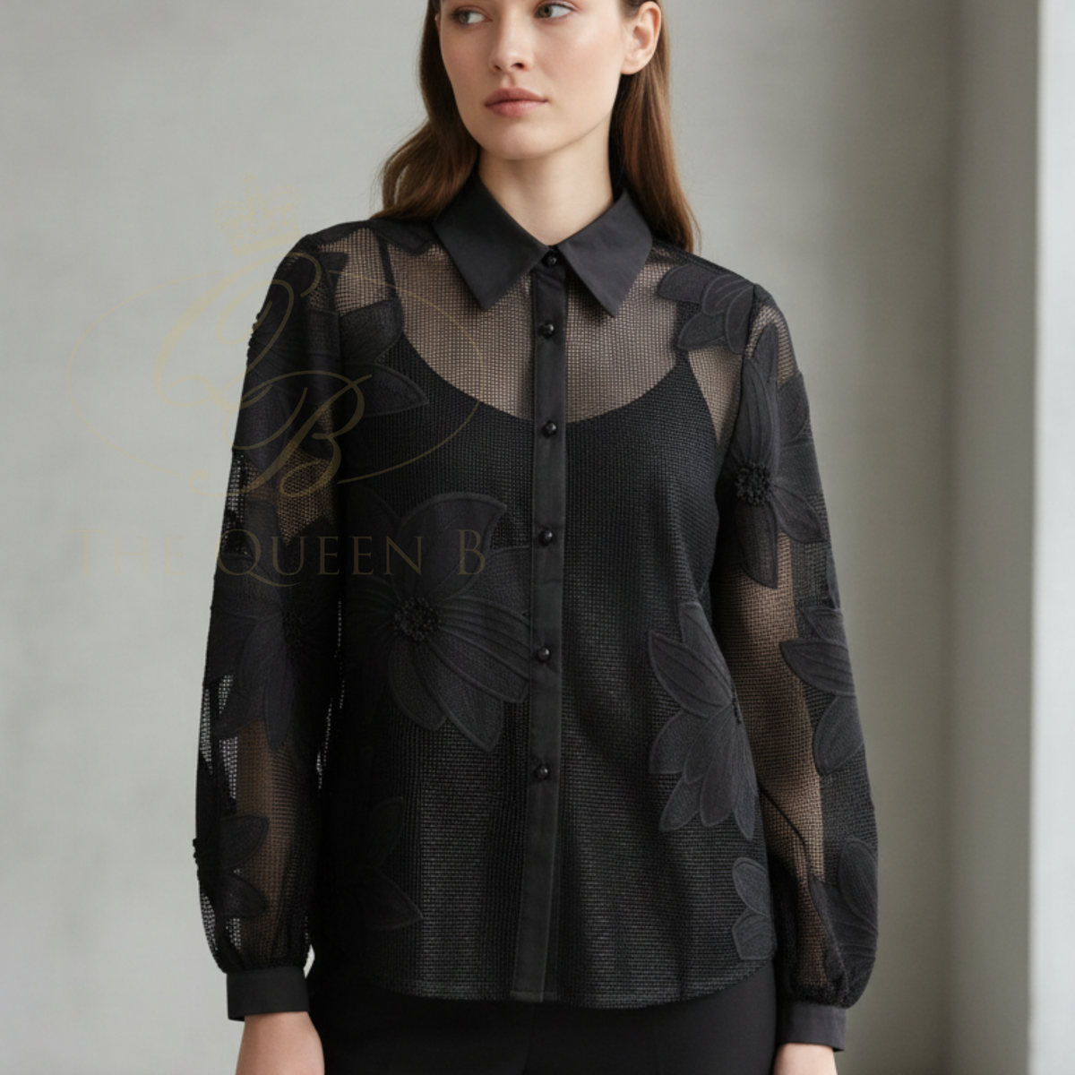 QBSS26 LX Andrea Sheer Mesh Floral Shirt