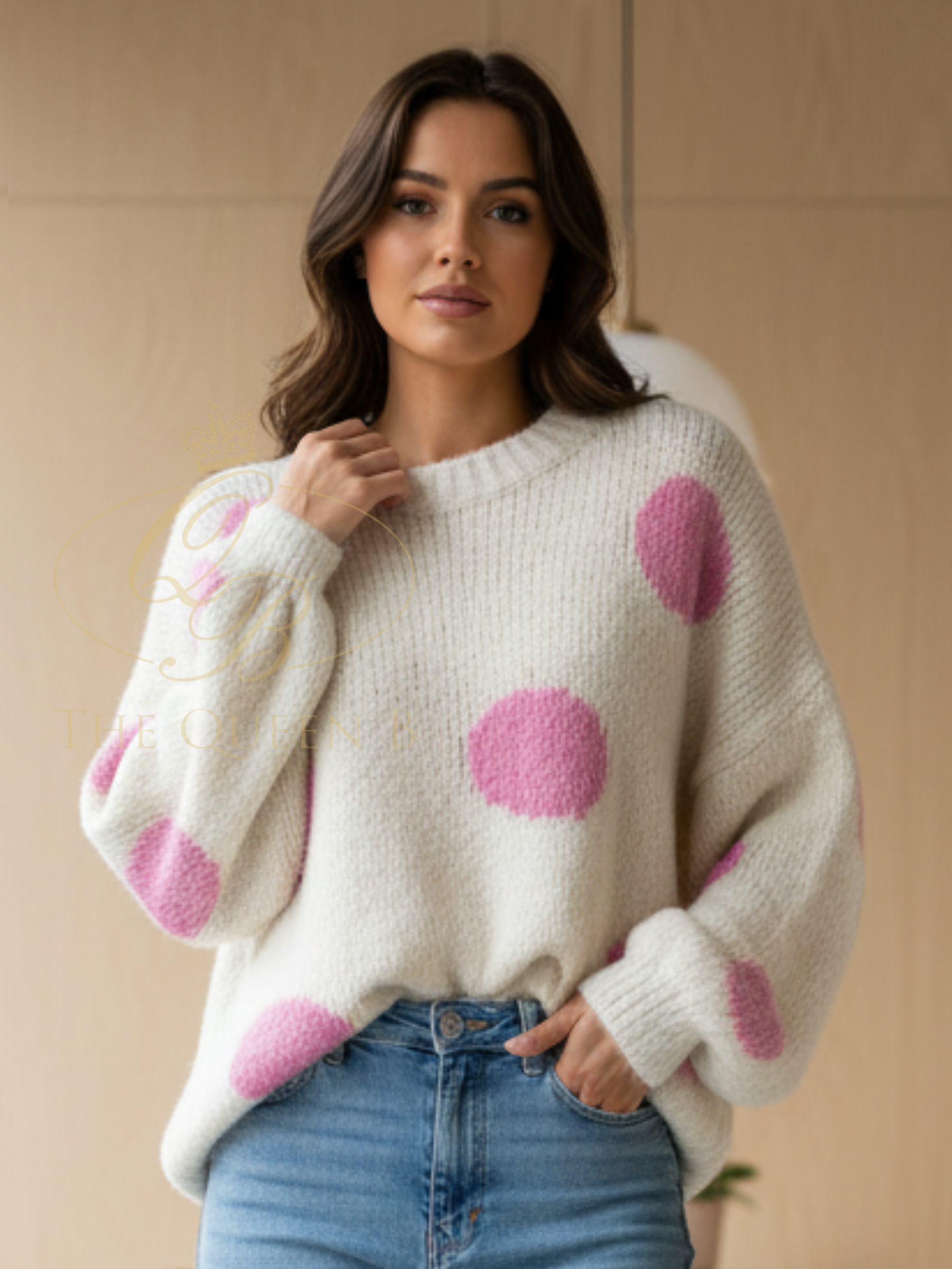 QBSS26 LX Mia polkadot jumper women's polka dot knit jumper casual women's knitwear boutique style.