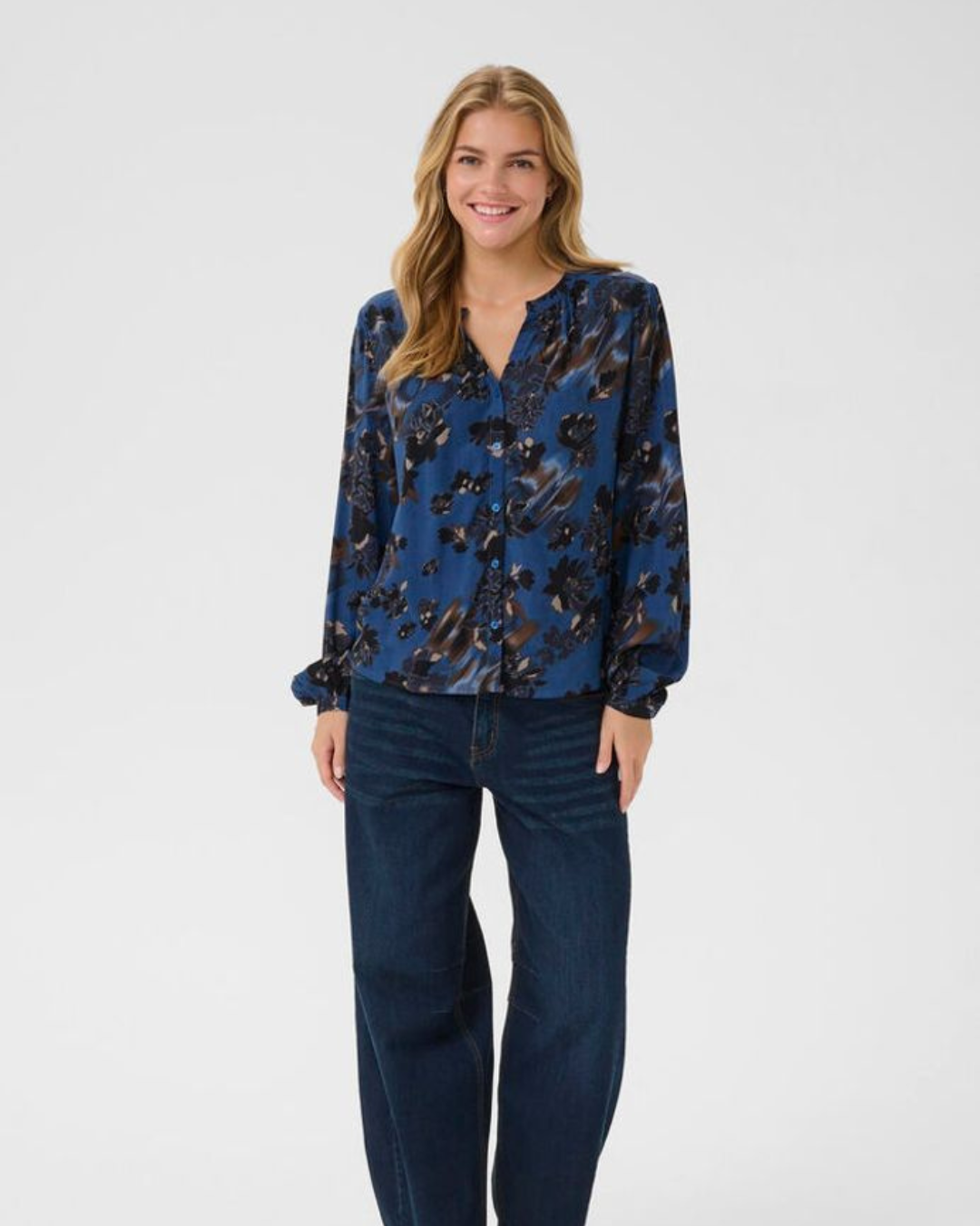 CREAM - TIAH SHIRT -  BLUE