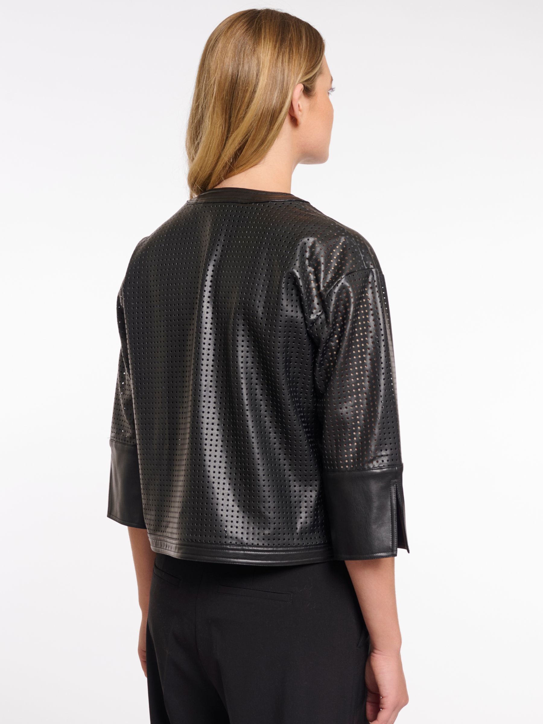 Rino & Pelle Abou Jacket with perforated faux leather design, cropped structured silhouette and modern button front.