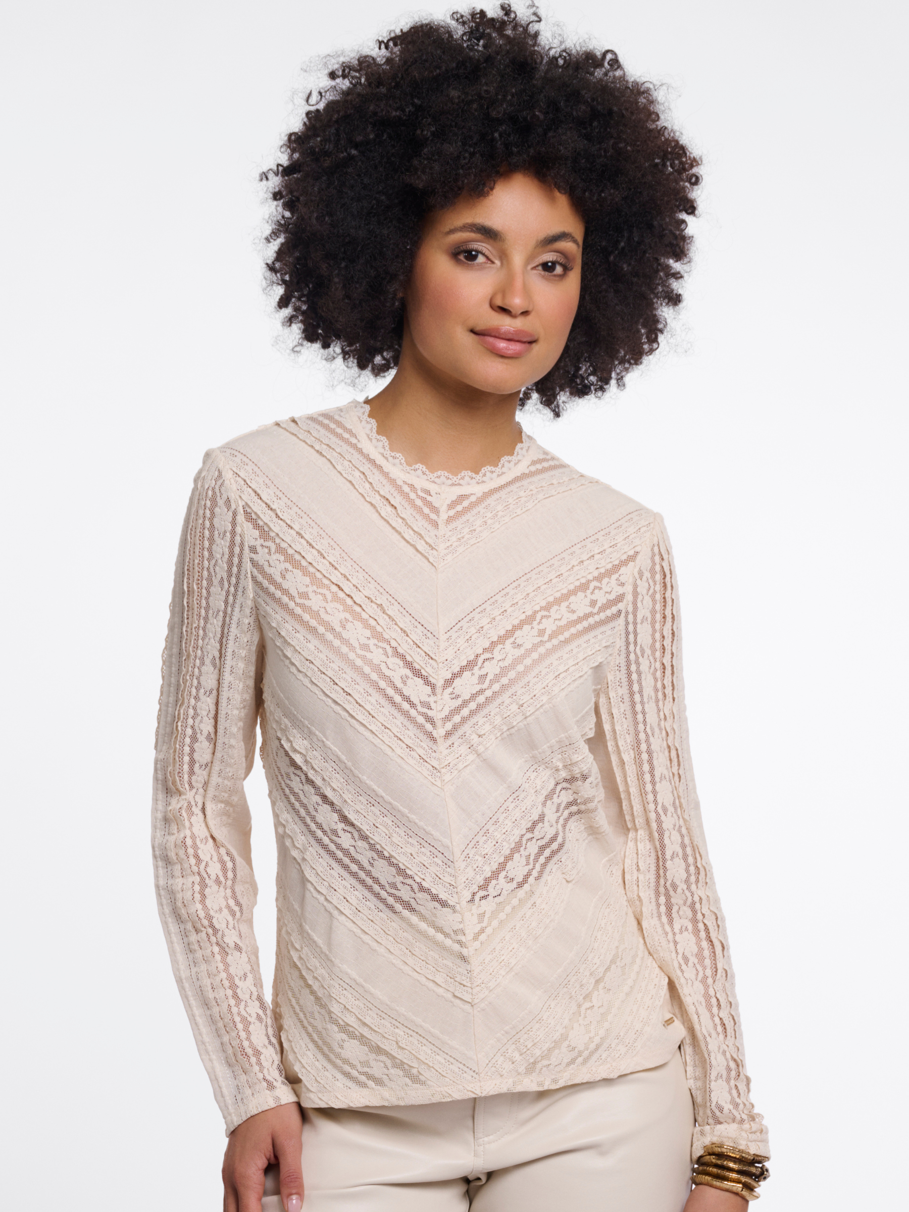 Rino & Pelle Aerin Long Sleeve Top lace detail long sleeve top with round neckline