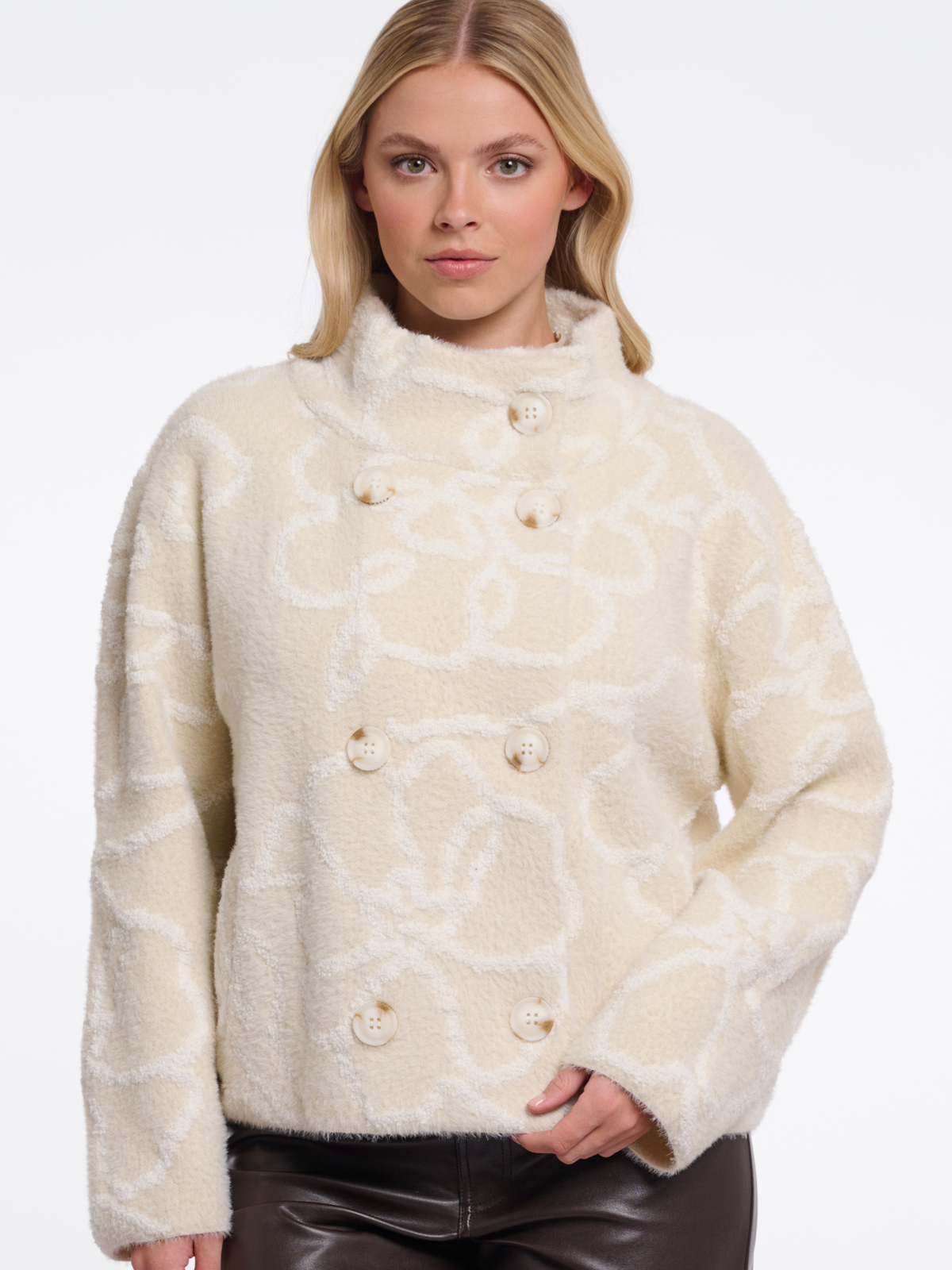 Rino & Pelle Beth Short Jacket textured short jacket with high neckline and double-breasted buttons