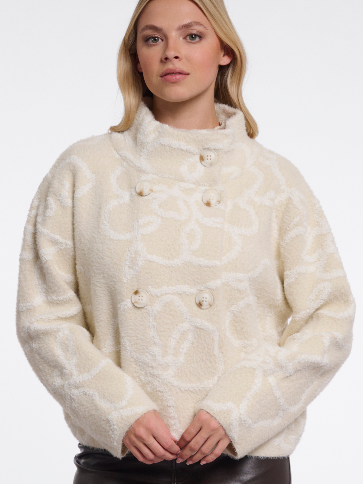 Rino & Pelle Beth Short Jacket textured short jacket with high neckline and double-breasted buttons