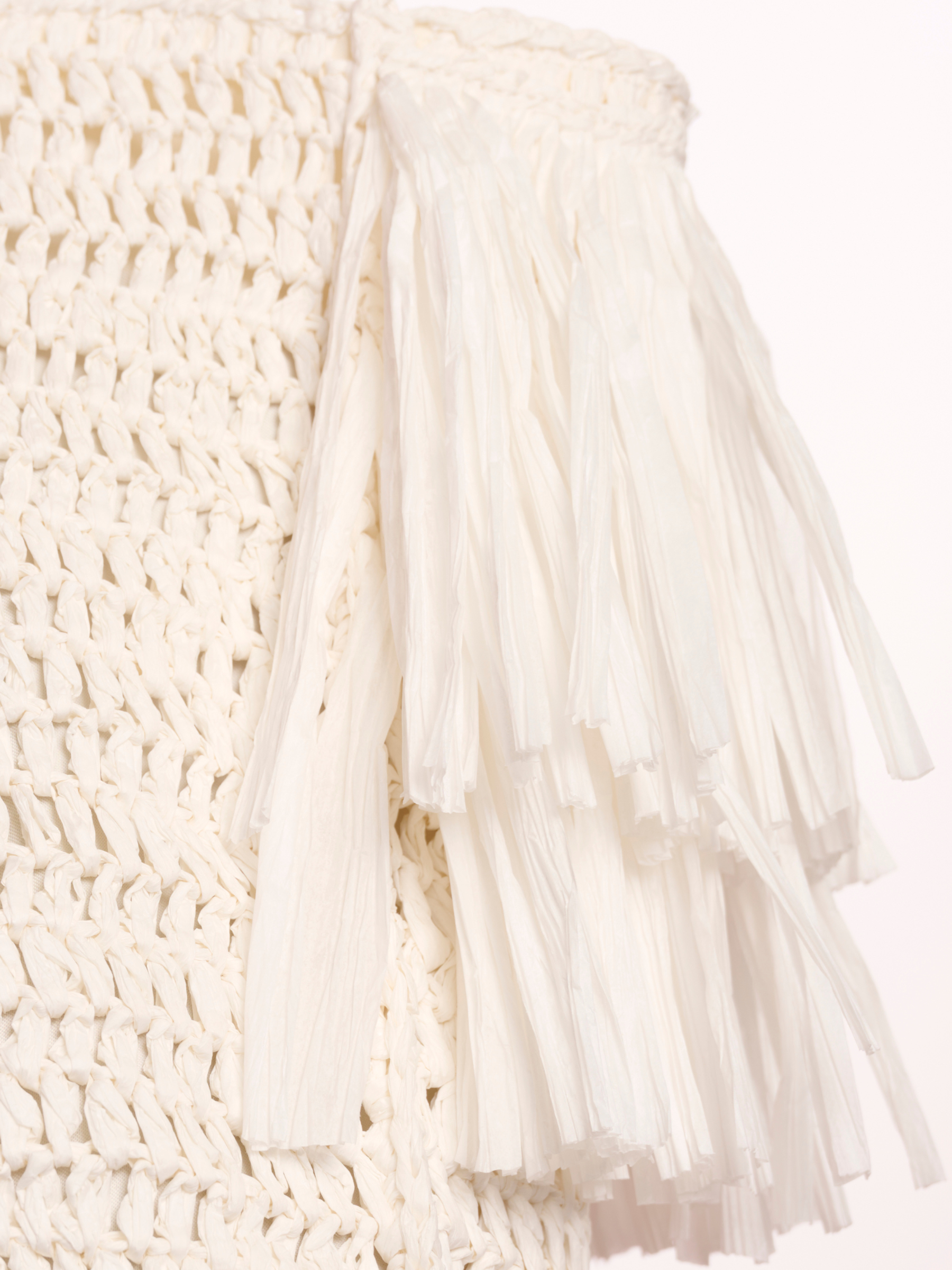 Rino & Pelle Carlijn Beachbag woven tote bag with fringe trim and structured silhouette.