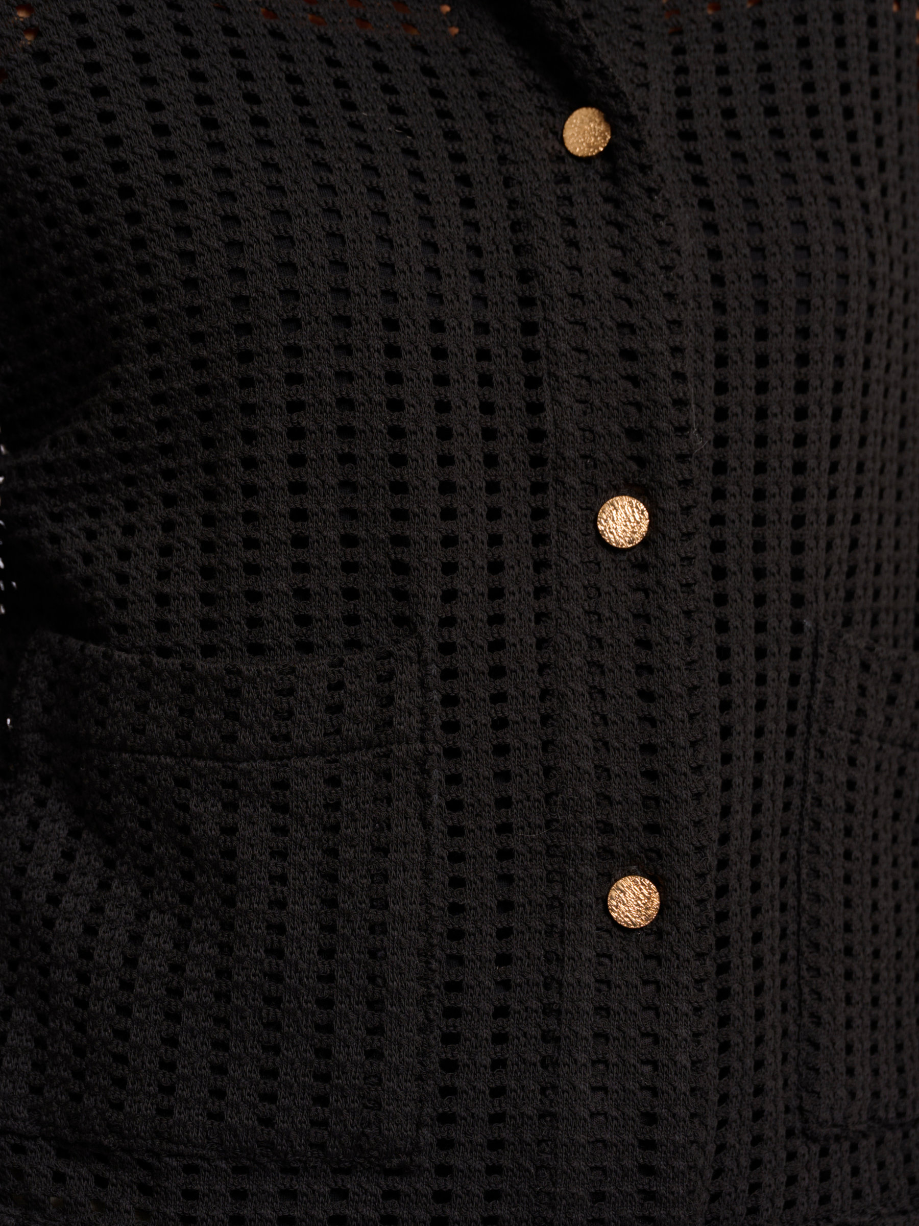 Rino & Pelle Carmen Jacket open knit textured jacket with collar, button fastening and patch pockets.