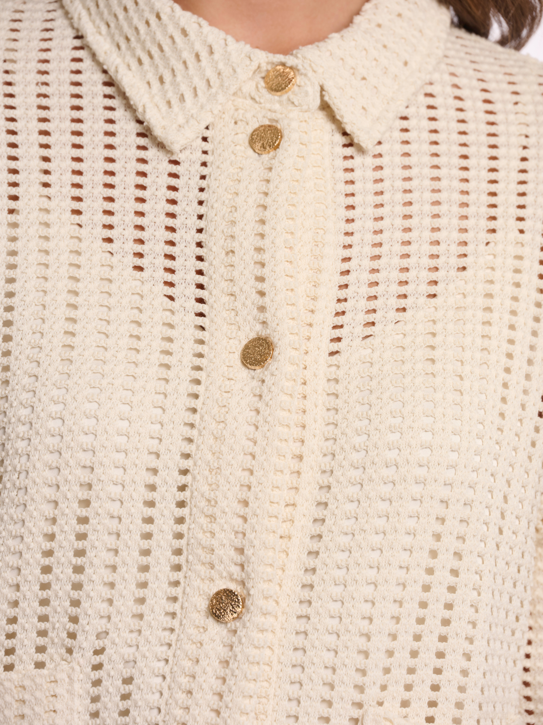 Rino & Pelle Carmen Jacket open knit textured jacket with collar, button fastening and patch pockets.