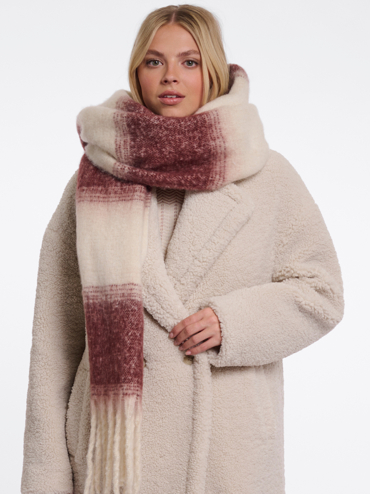 Rino & Pelle Erica Checkered Scarf soft checkered scarf with long length and fringed ends