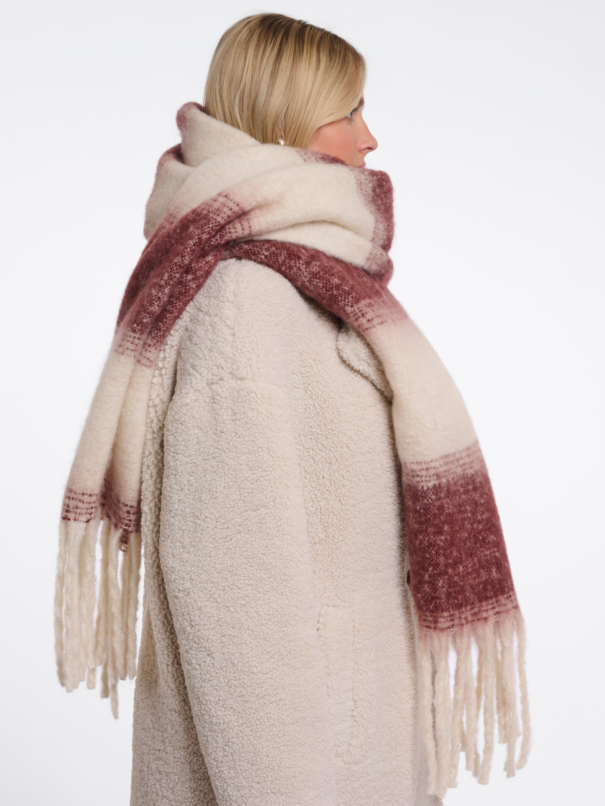 Rino & Pelle Erica Checkered Scarf soft checkered scarf with long length and fringed ends