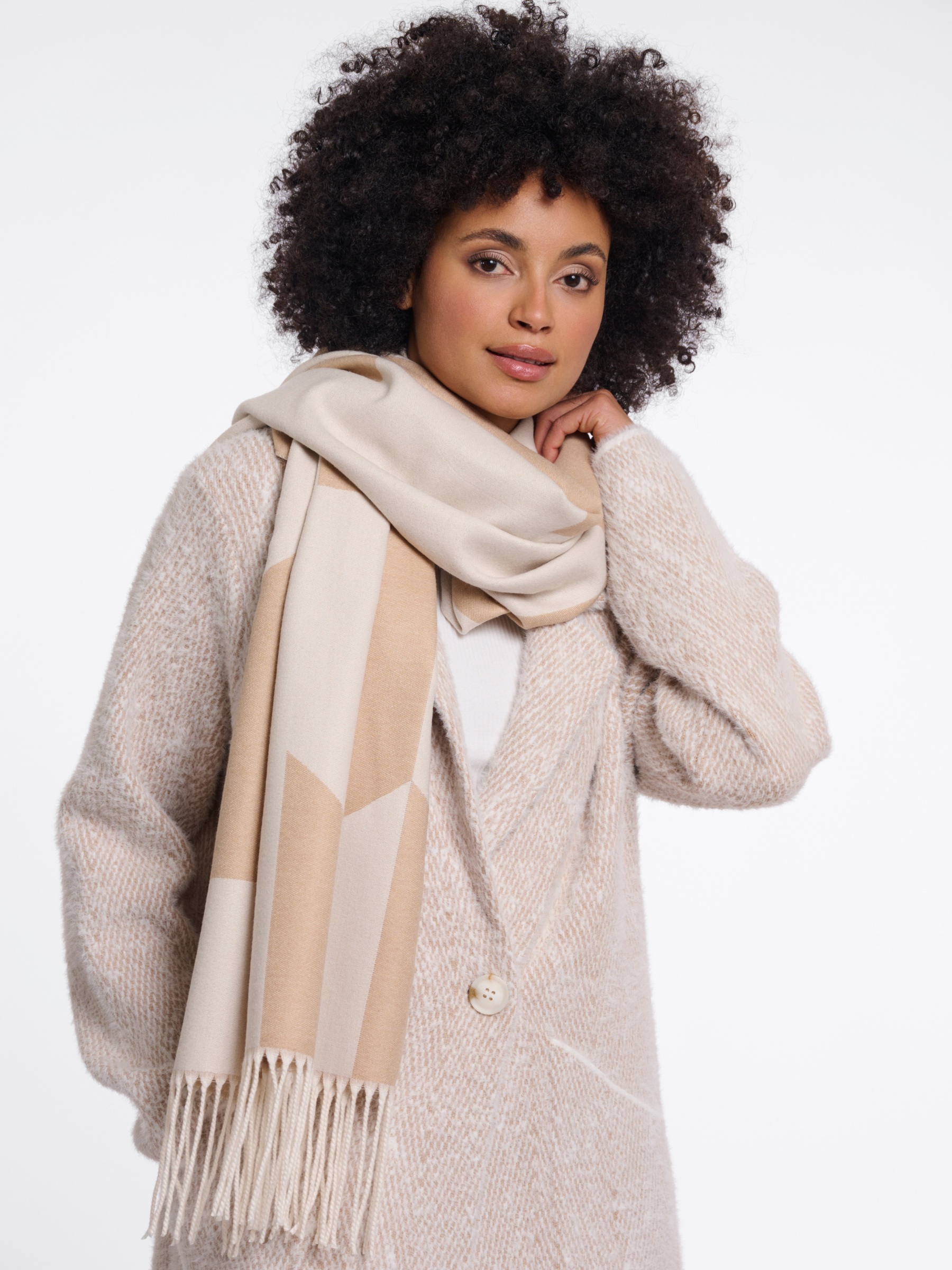 Rino & Pelle Esen Scarf soft oversized scarf with tonal pattern and fringed edges