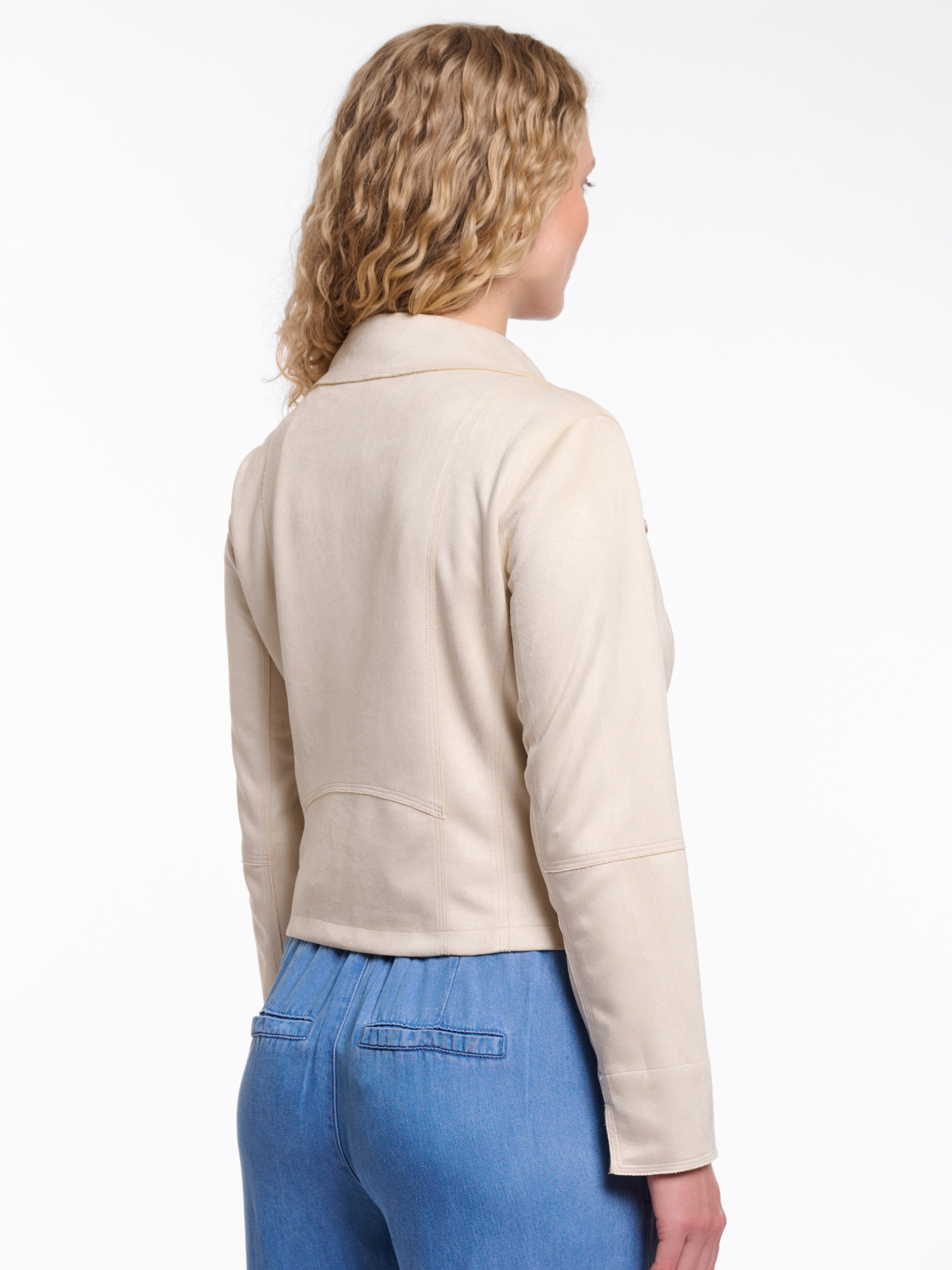 Rino & Pelle Ine Jacket faux suede fitted biker jacket with asymmetric zip and vertical zip pockets.