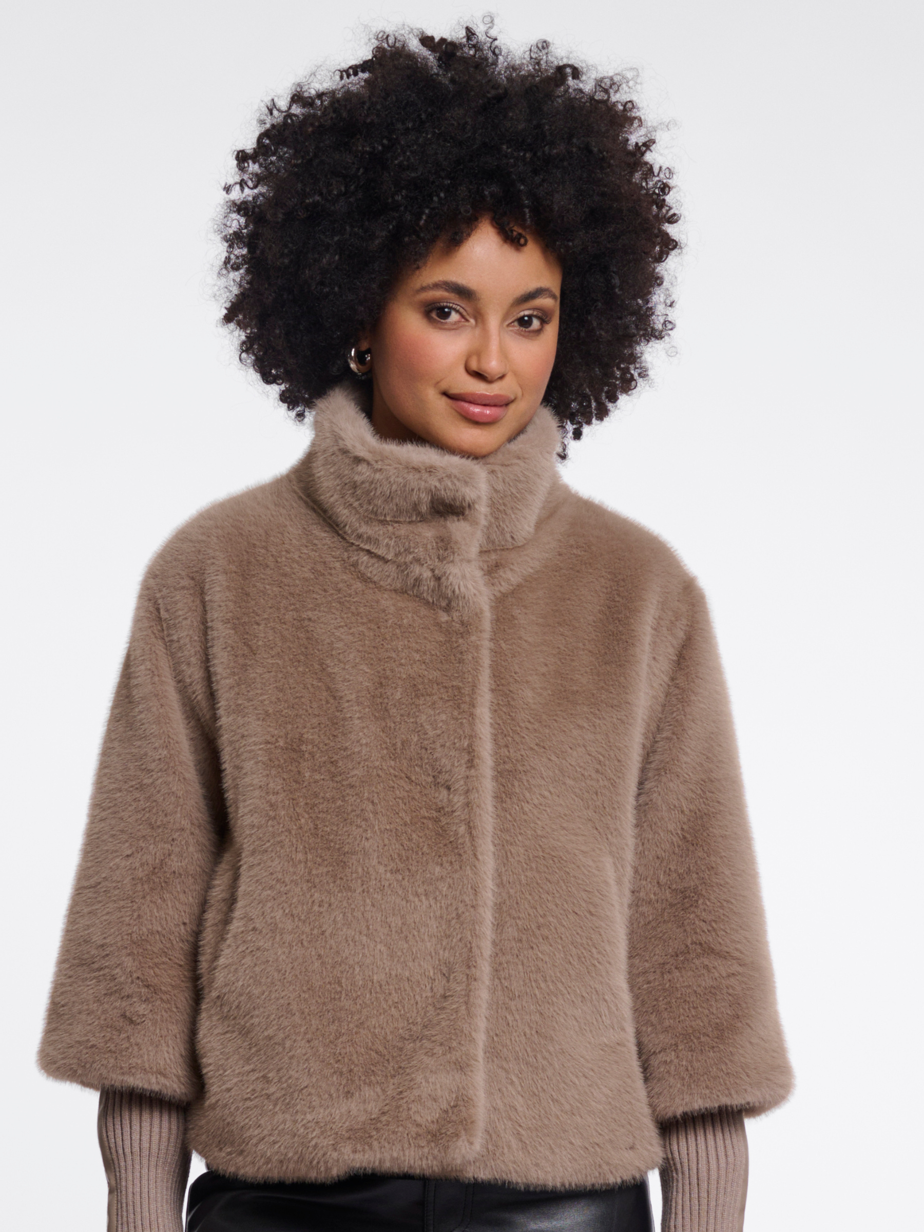 Rino & Pelle Nesrin Rib Cuff Jacket soft plush jacket with ribbed cuffs and high neckline