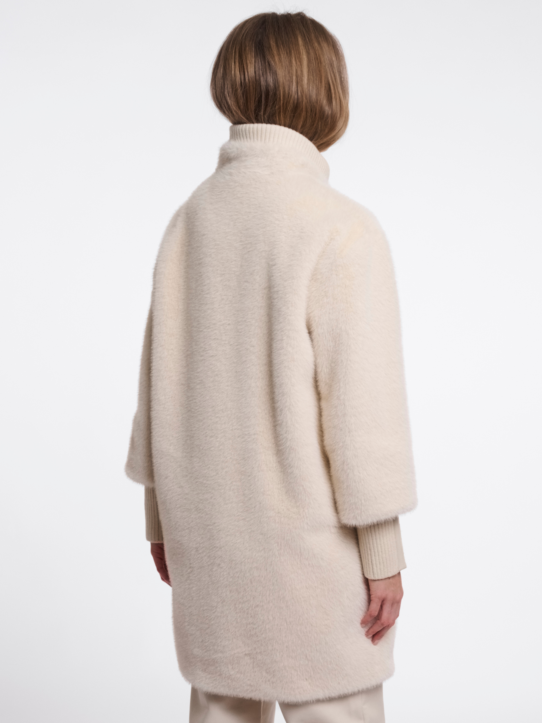 Rino & Pelle Pilar Rib Cuff Medium Length Jacket soft plush medium length jacket with ribbed cuffs and high neckline