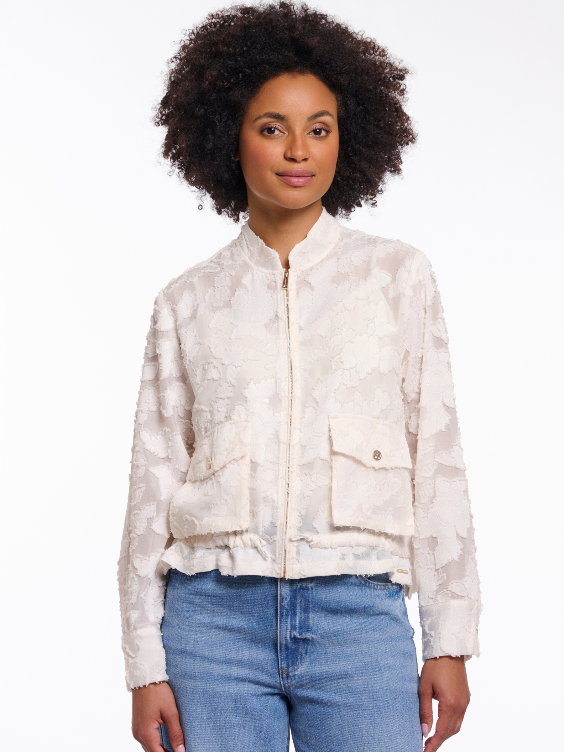 Rino & Pelle Priori Jacket lightweight printed zip jacket with patch pockets and drawstring hem.