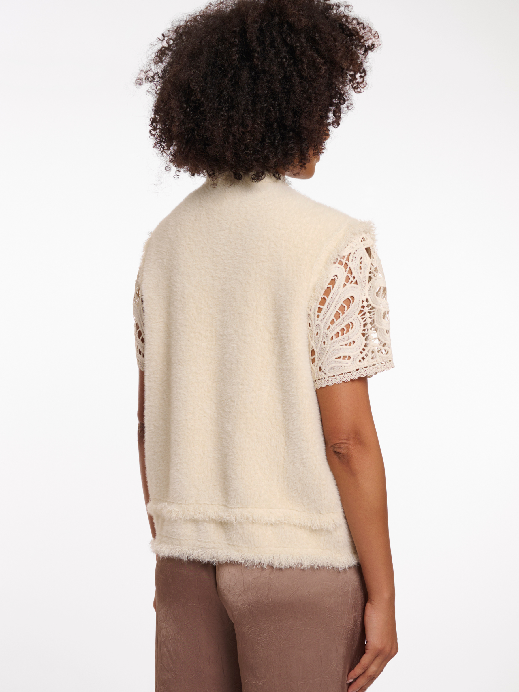 Rino & Pelle Vita Waistcoat soft fluffy sleeveless waistcoat with open front and patch pockets.