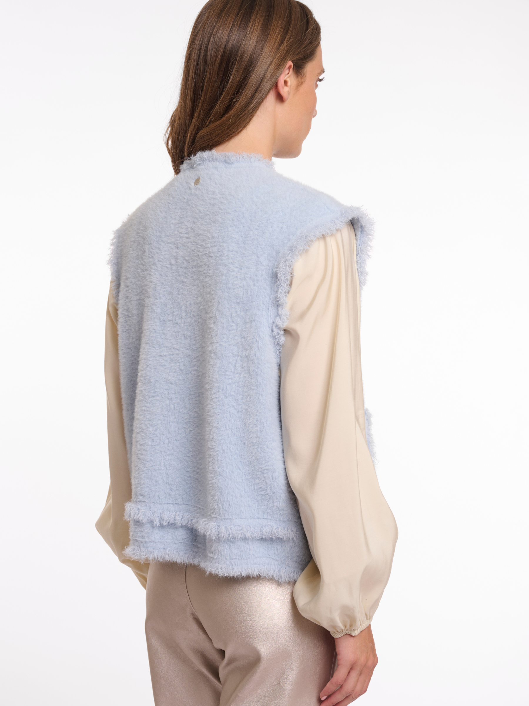 Rino & Pelle Vita Waistcoat soft fluffy sleeveless waistcoat with open front and patch pockets.