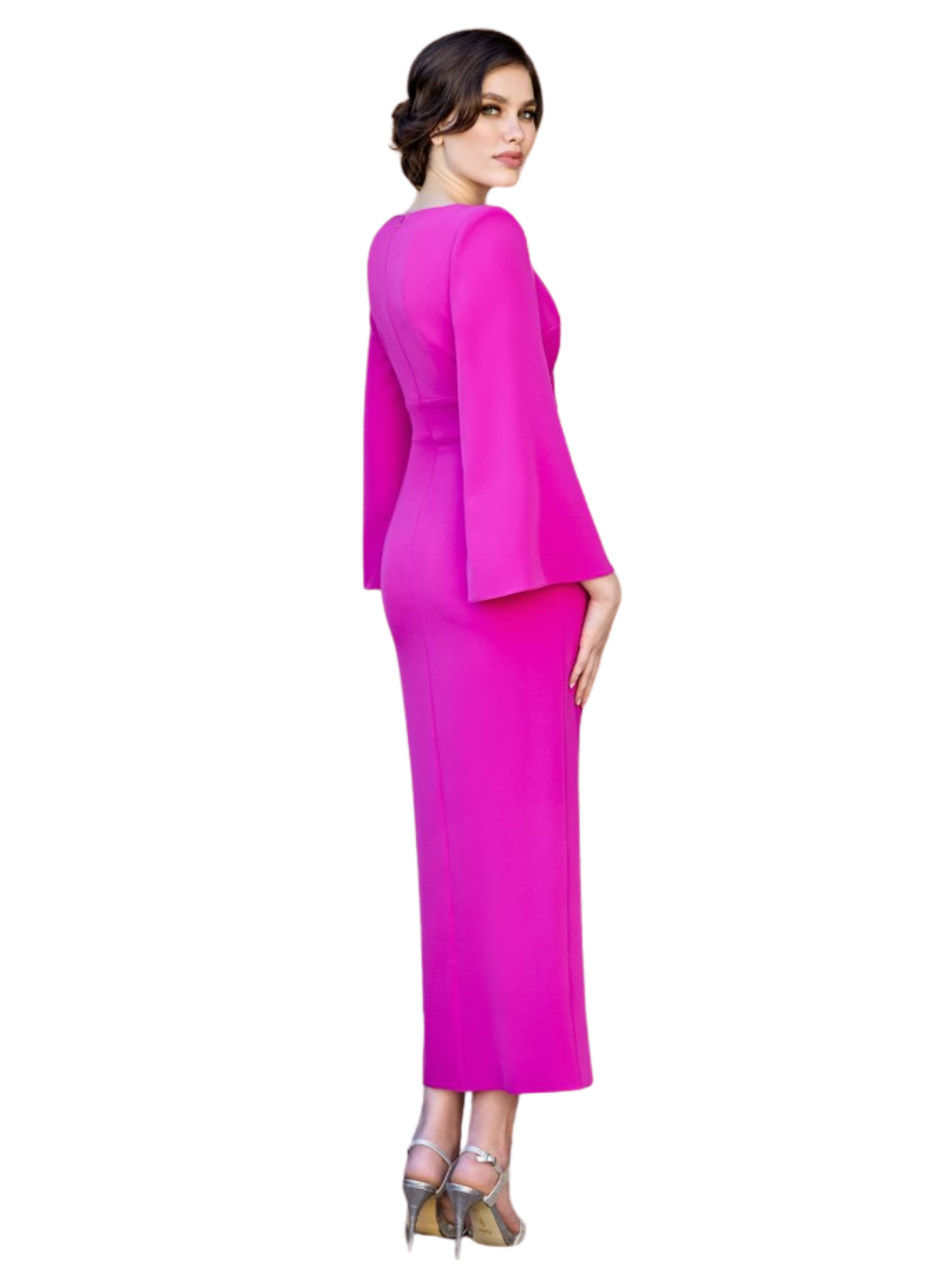 Sonia Peña 1260030 Bouga Dress with keyhole neckline, split sleeves, tailored waist and straight-cut skirt with front slit.