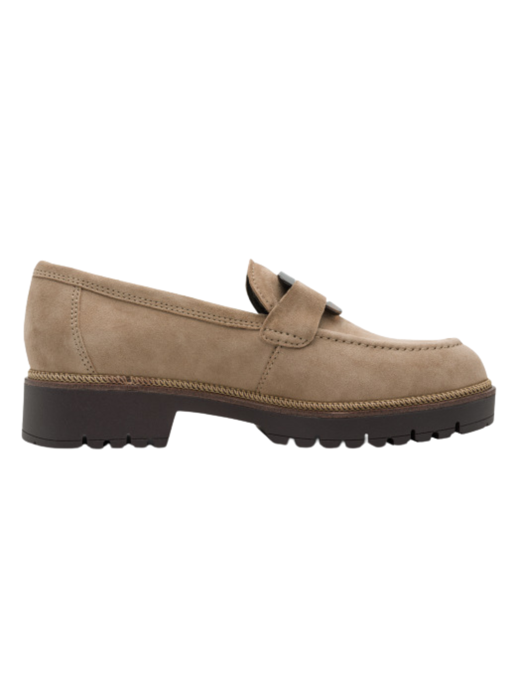 Tamaris 24722 3A1 Taupe Loafer with classic front detail and 40mm block heel.