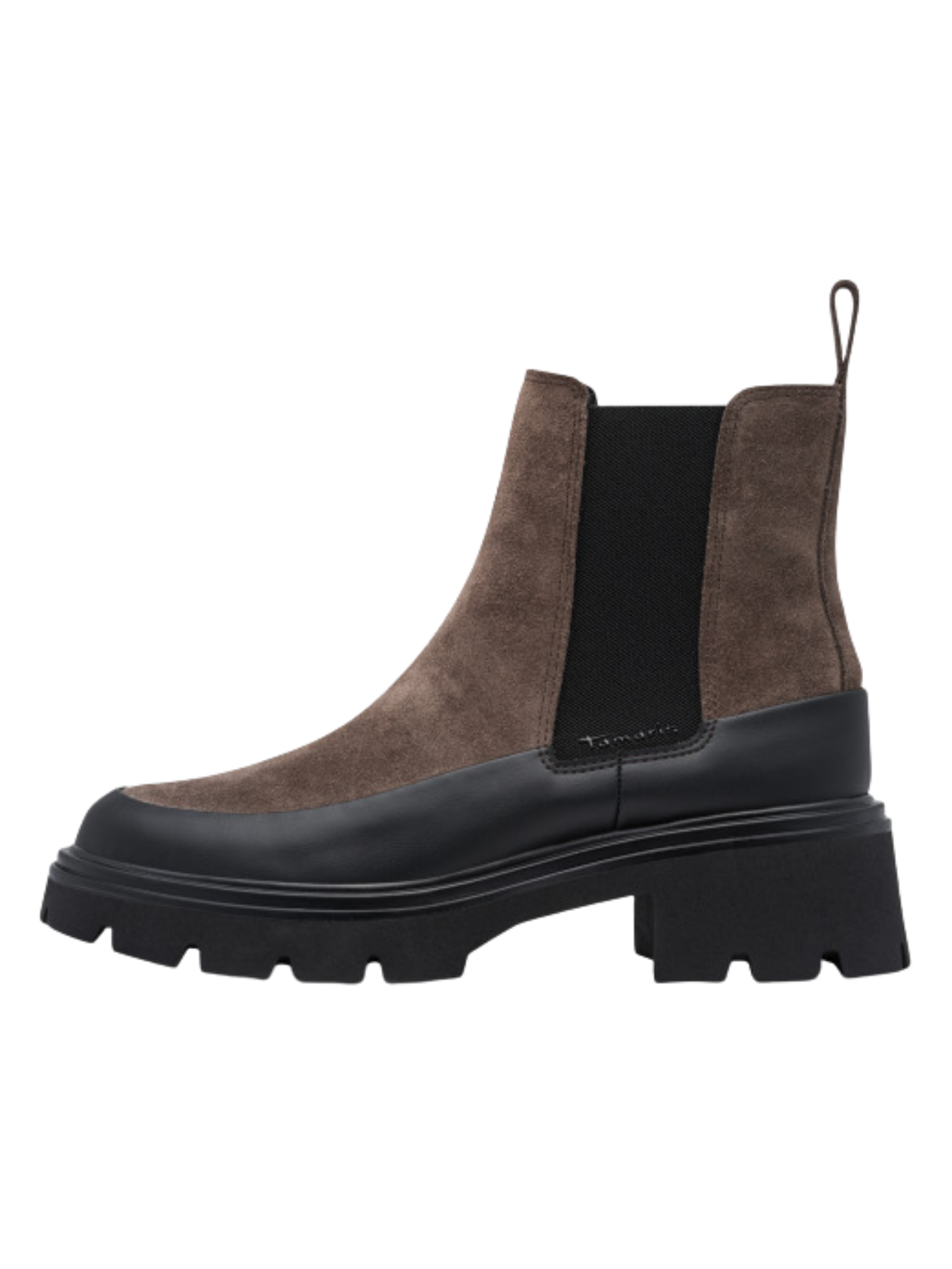Tamaris 25409 317 Cigar Boot with elastic side panels and chunky sole.