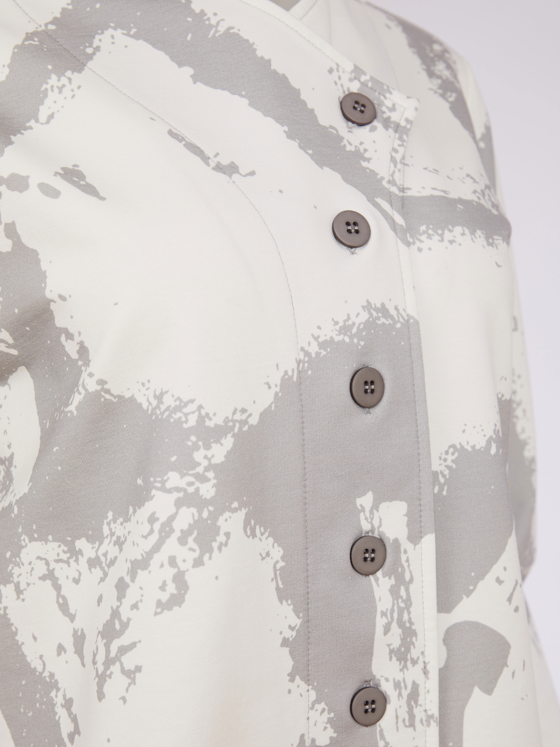 Naya NAS26 201 graphic print button through top with modern abstract design and comfortable stretch fit.