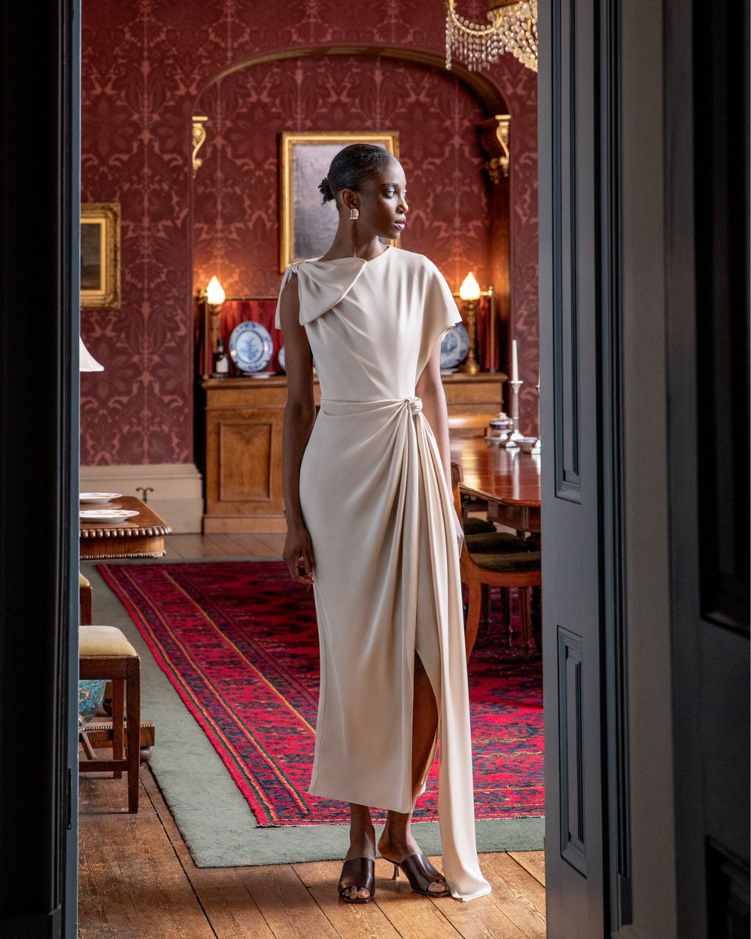 【美品】maison celon drape velour dress Maisonel ME3024 - Bordeaux